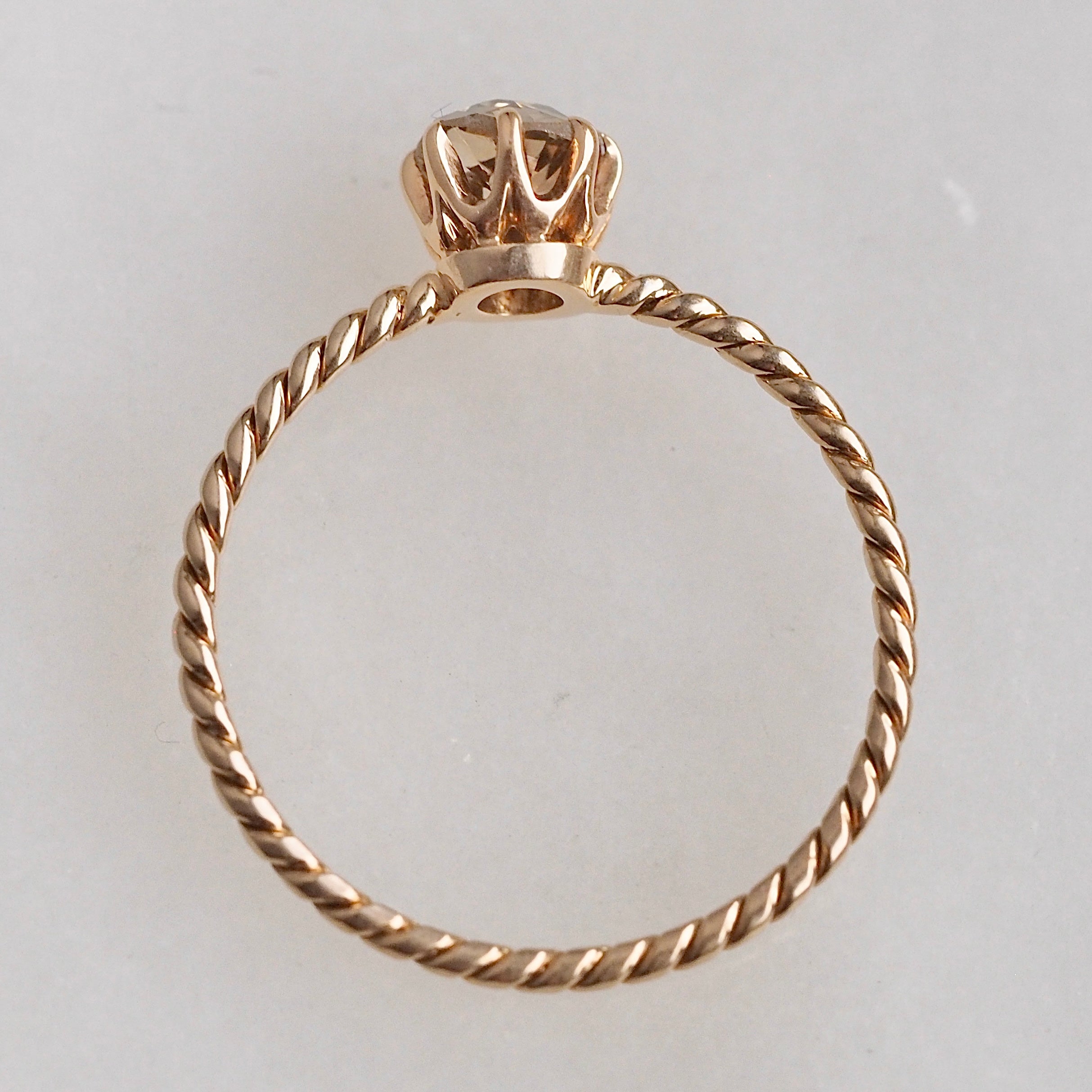 Antique 14k Gold Old Mine Cut Diamond Ring with Twisted Band