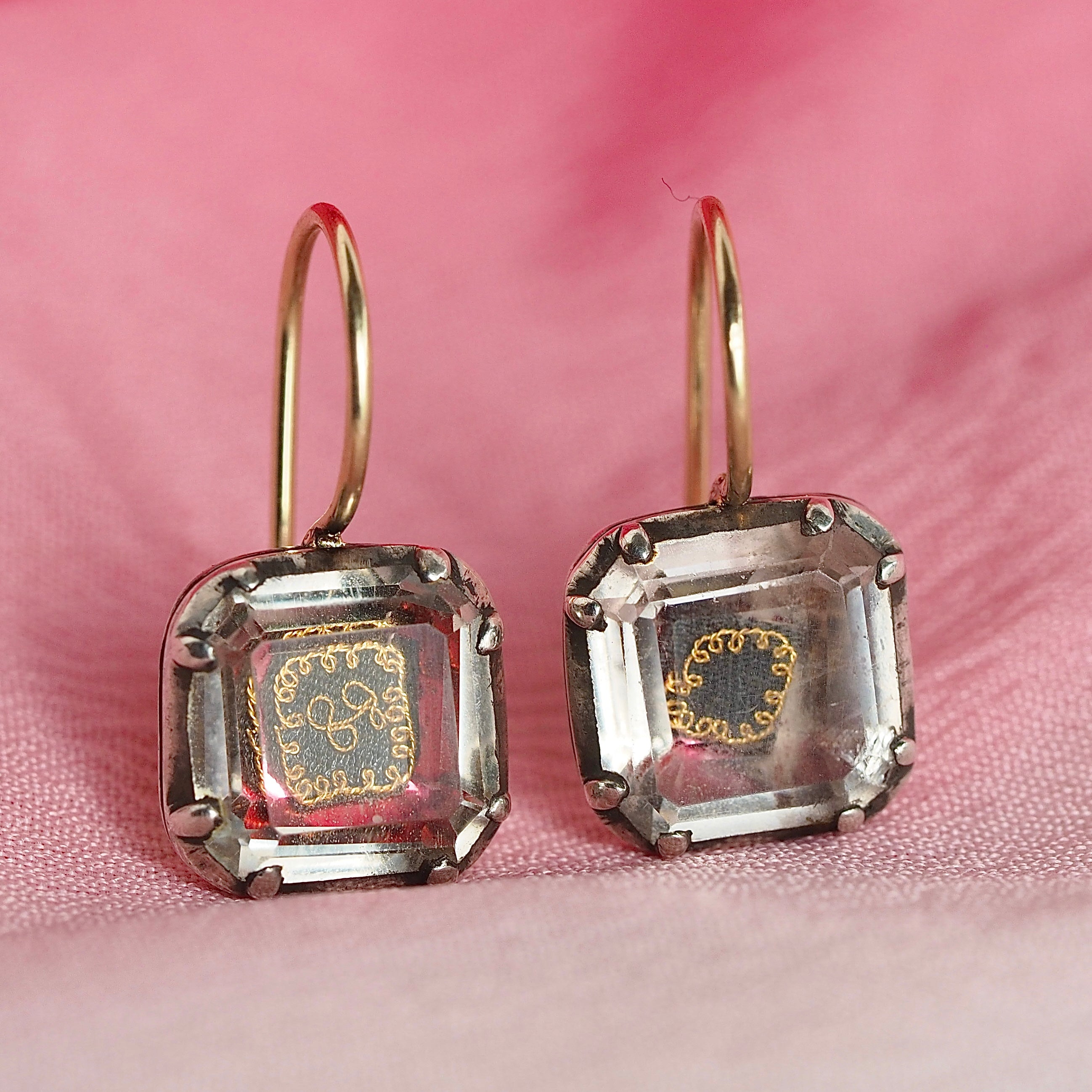 Antique Georgian Stuart Crystal Earrings with 14k Gold Wires