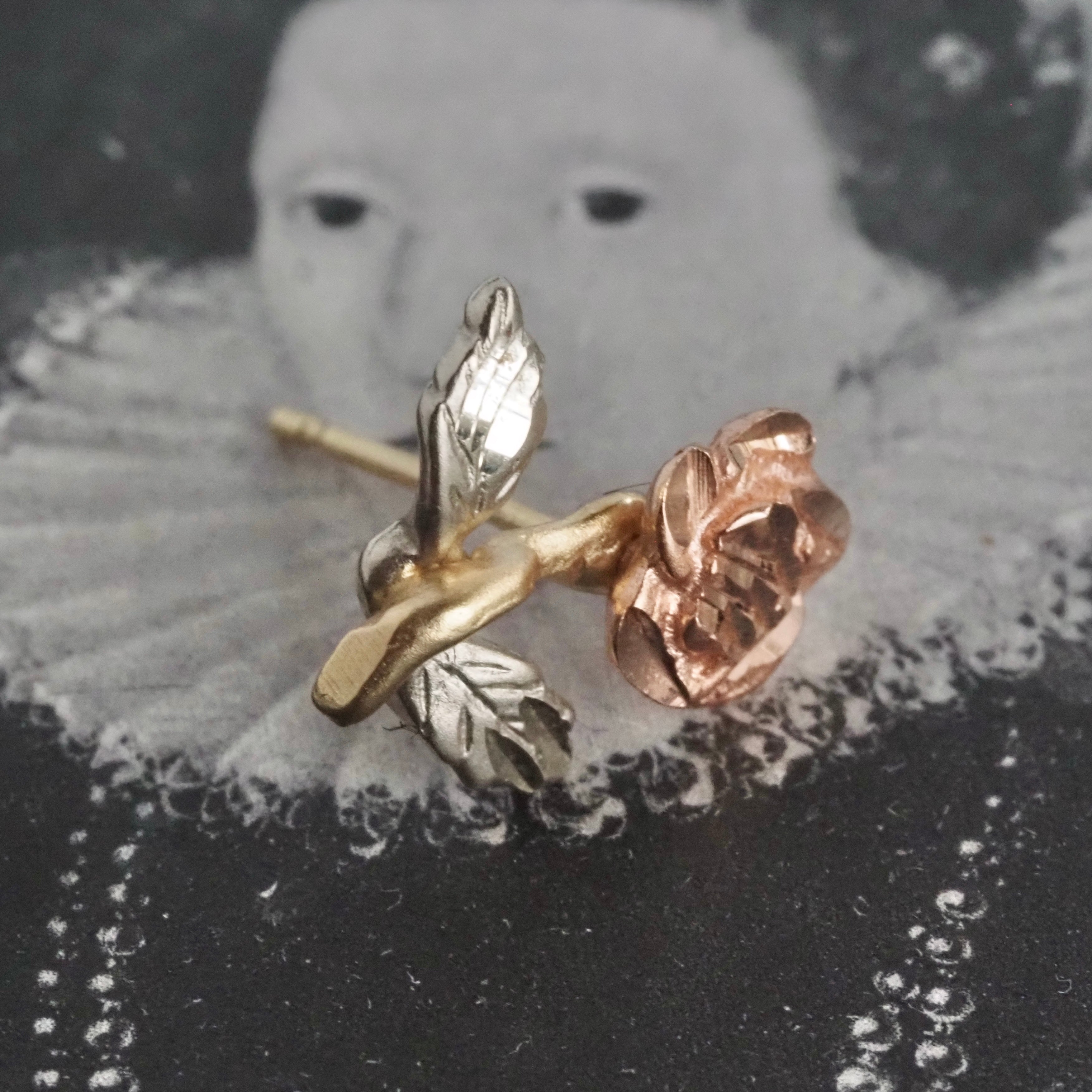 Vintage 14k Rose Gold & Green Gold Rose Studs