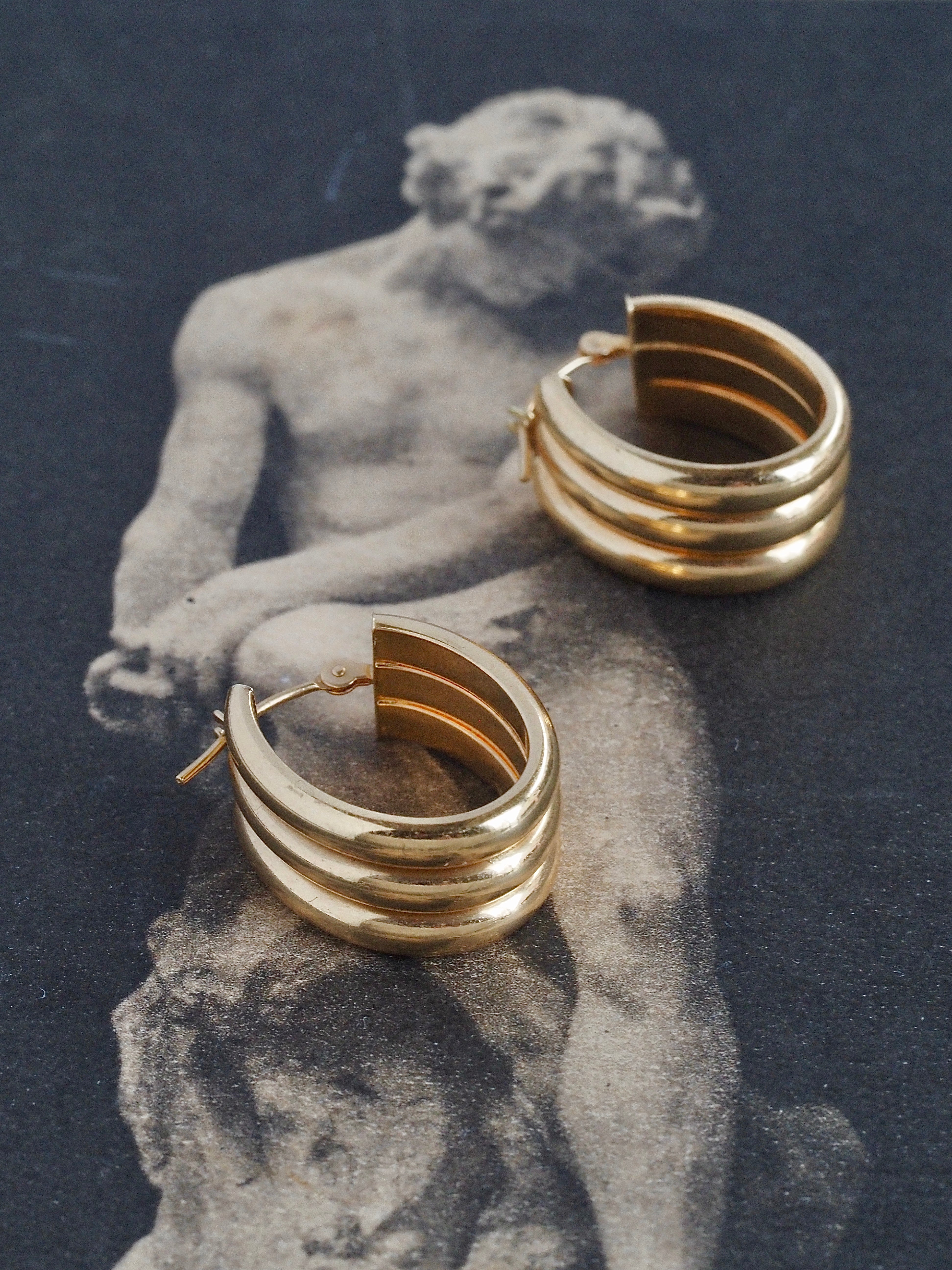 Vintage Italian 18k Gold Triple Hoops