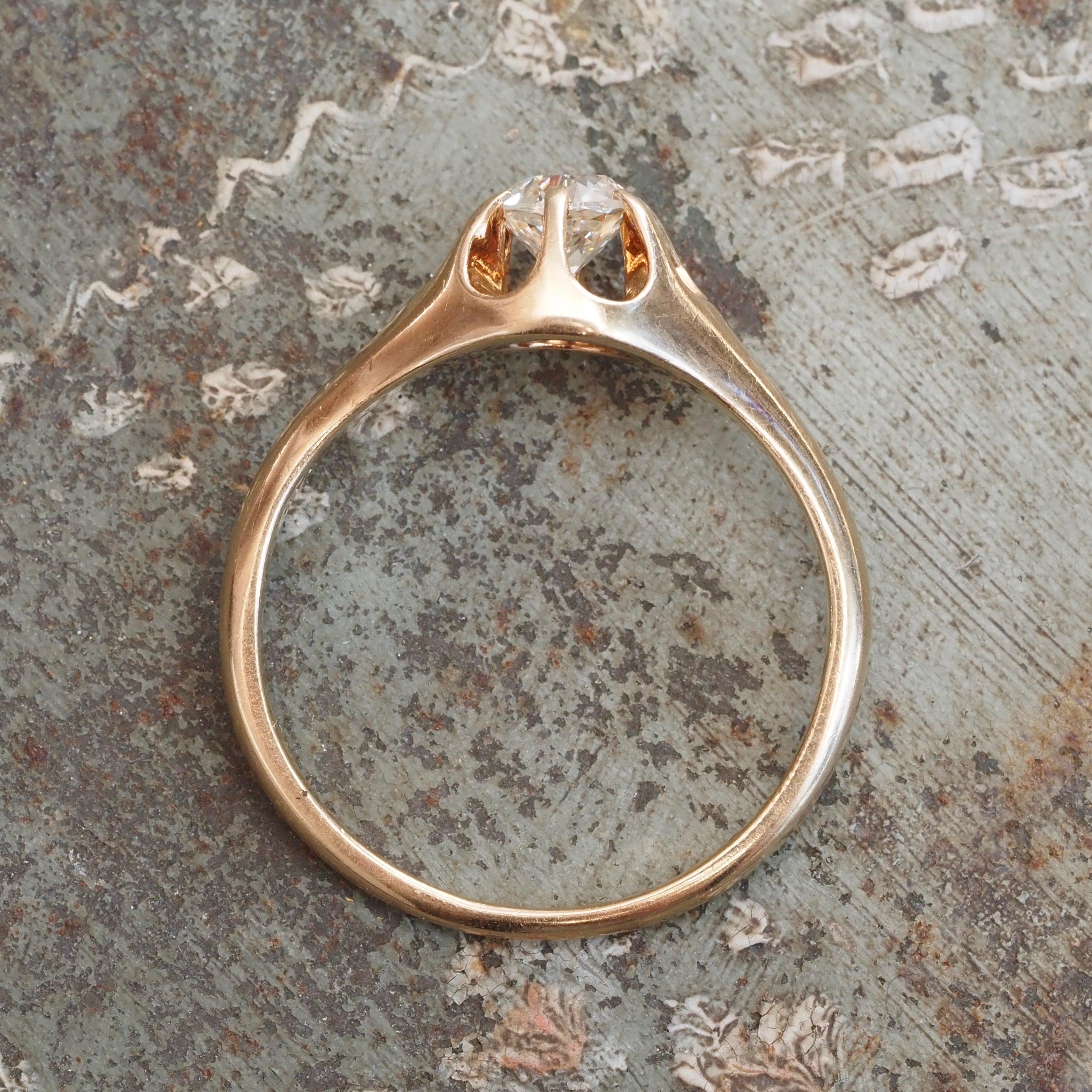 Antique 14k Gold Belcher Set Old Mine Cut Diamond Ring