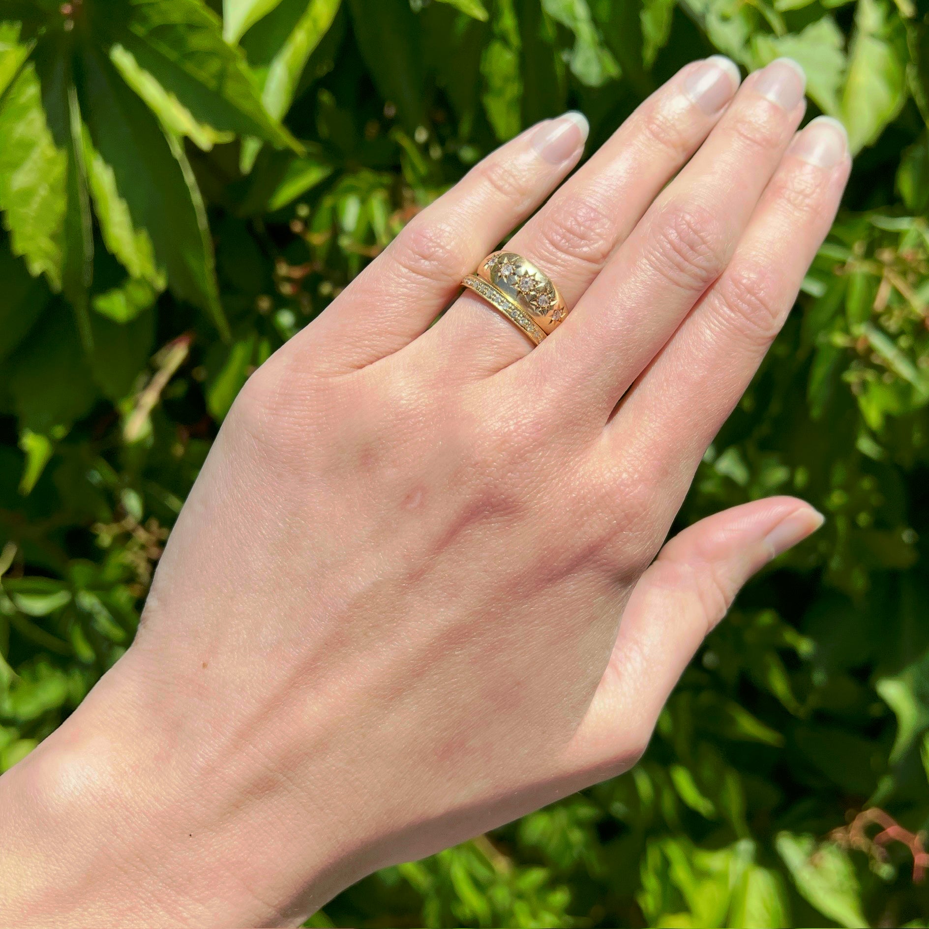 Antique c. 1913 English 18k Gold Starburst Five Diamond Ring