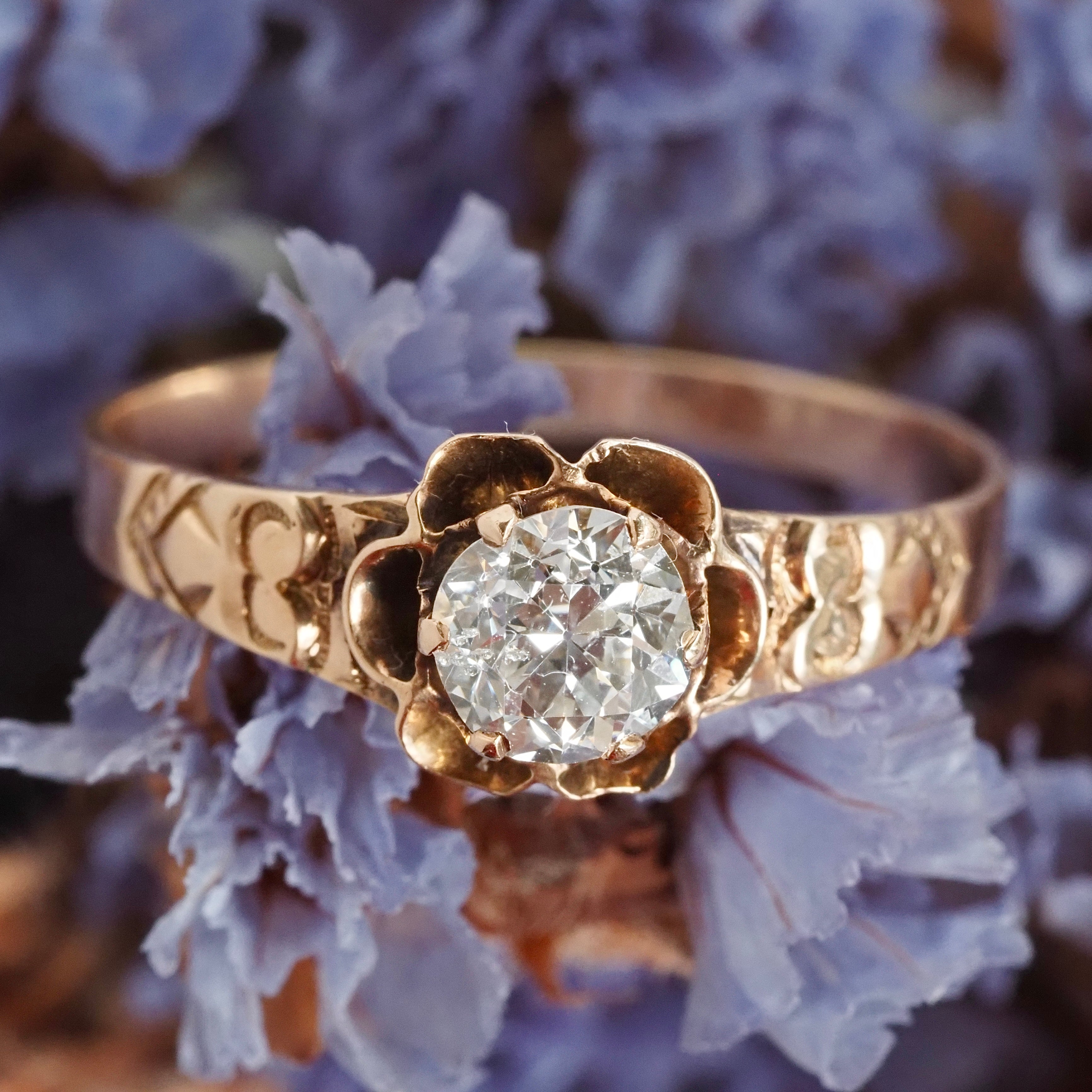 Antique Victorian Old European Cut Diamond 14k Gold Belcher Engagement Ring