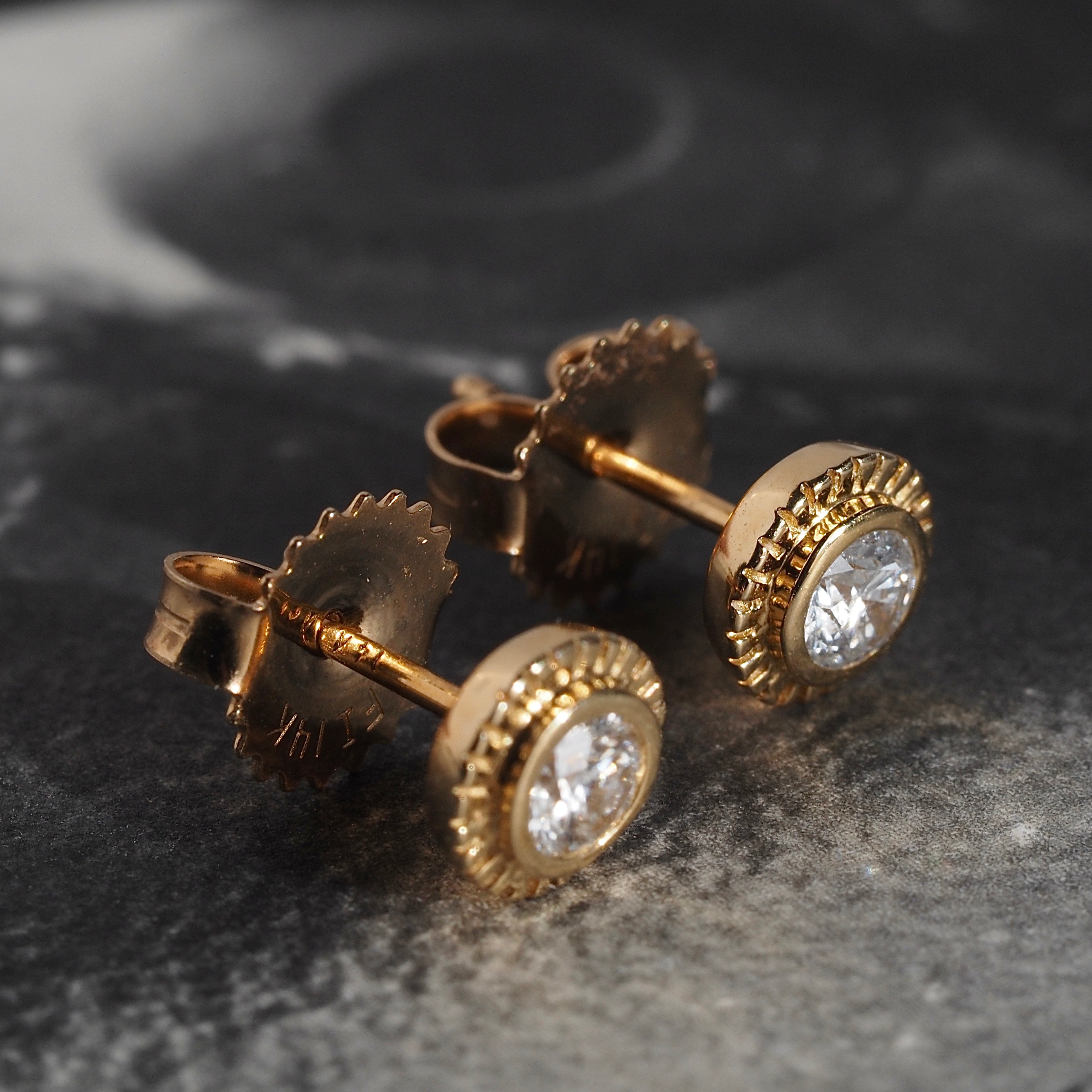 Vintage Radiant Bezel Set 14k Gold Studs