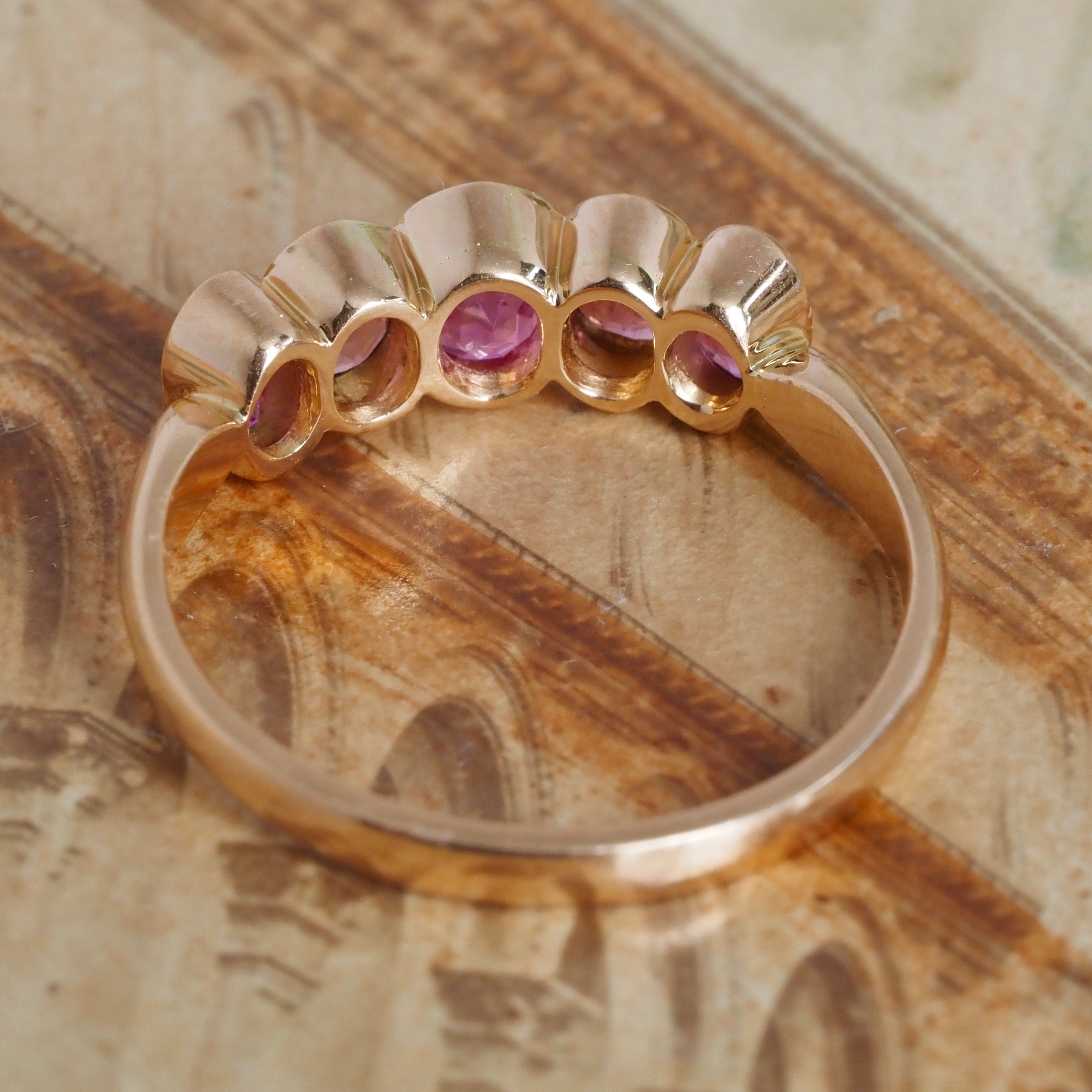 Vintage Natural Pink Sapphire & Tourmaline 18k Gold Ring