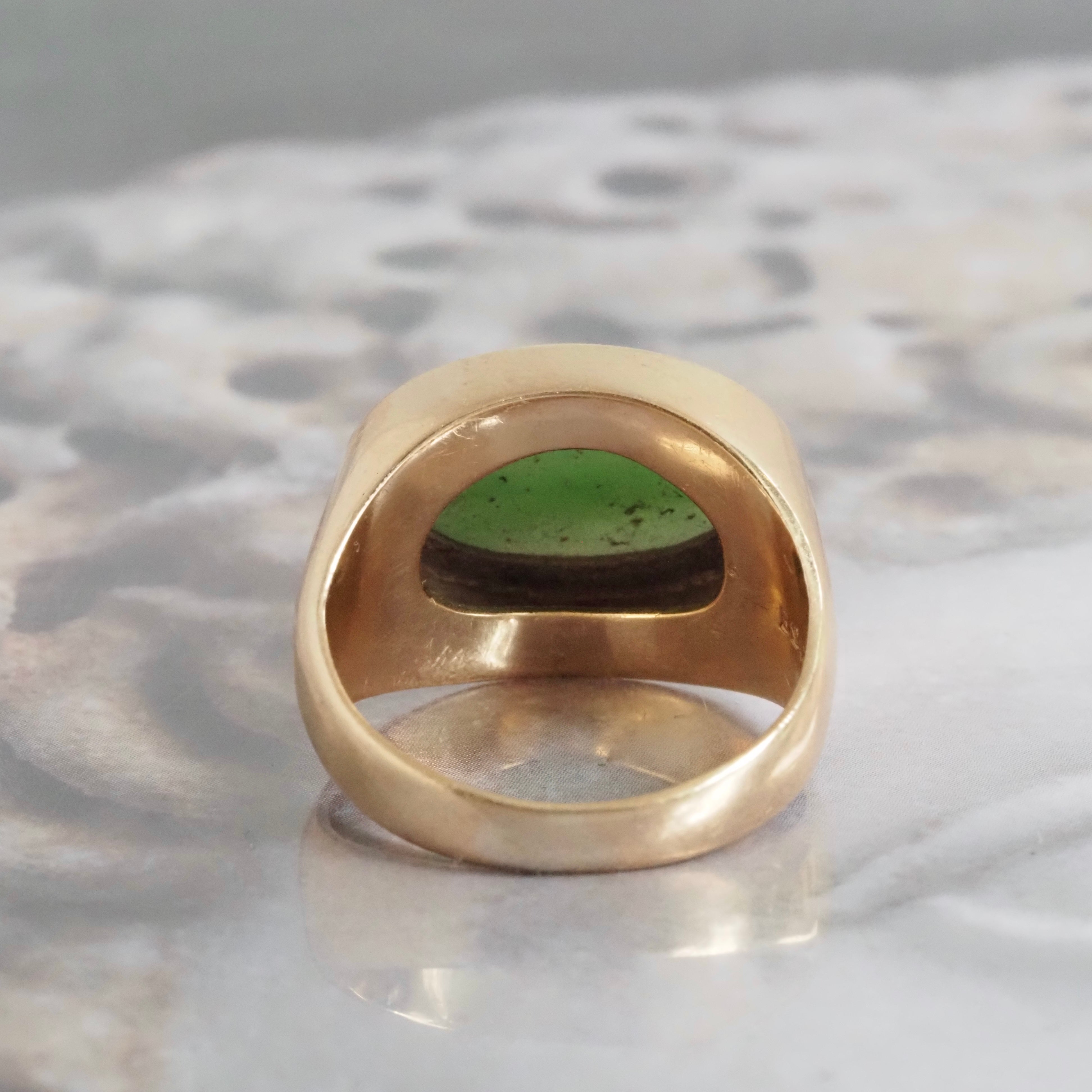 Vintage Mid Century 14k Gold Jadeite Bezel Set Ring