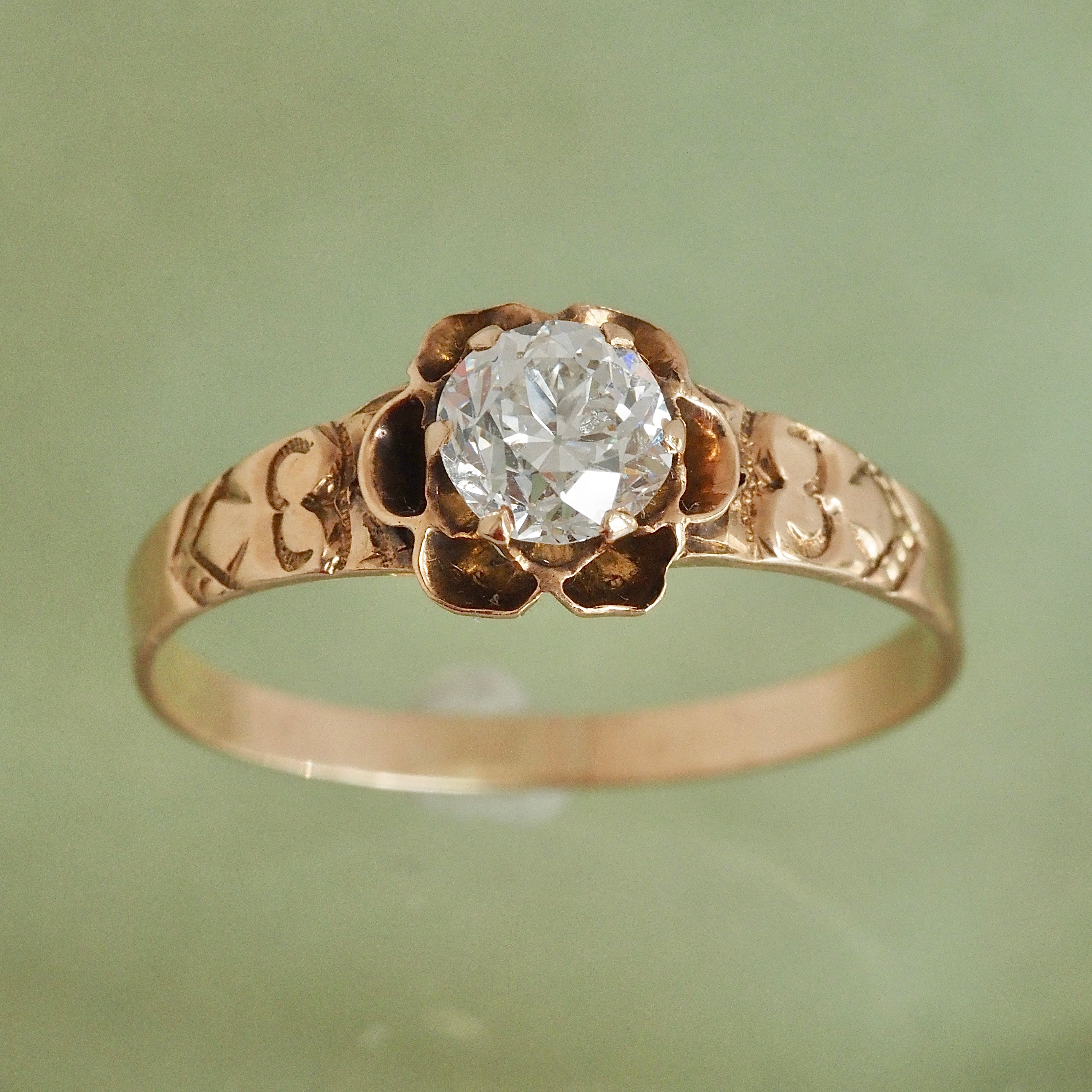 Antique Victorian Old European Cut Diamond 14k Gold Belcher Engagement Ring