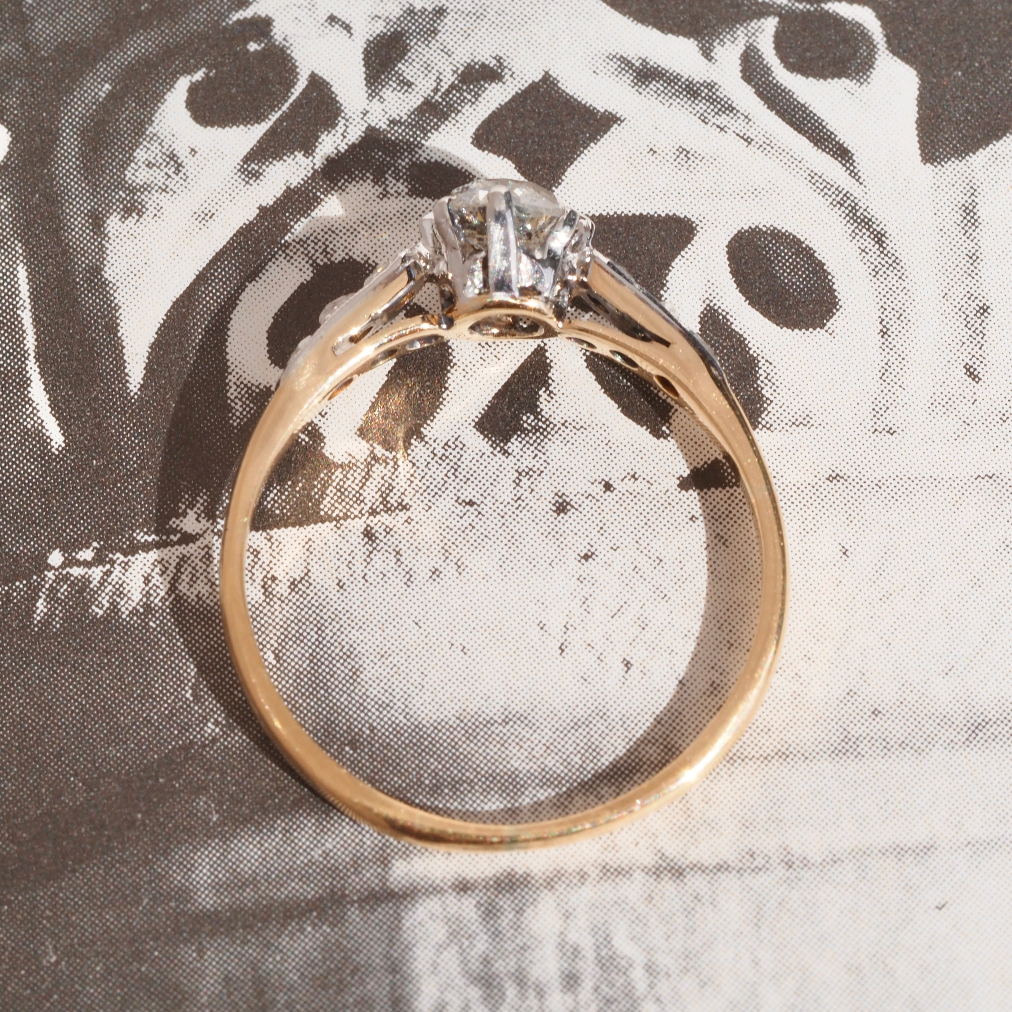 Antique English Edwardian c. 1900 Old Mine Cut Diamond 14k Gold Engagement Ring