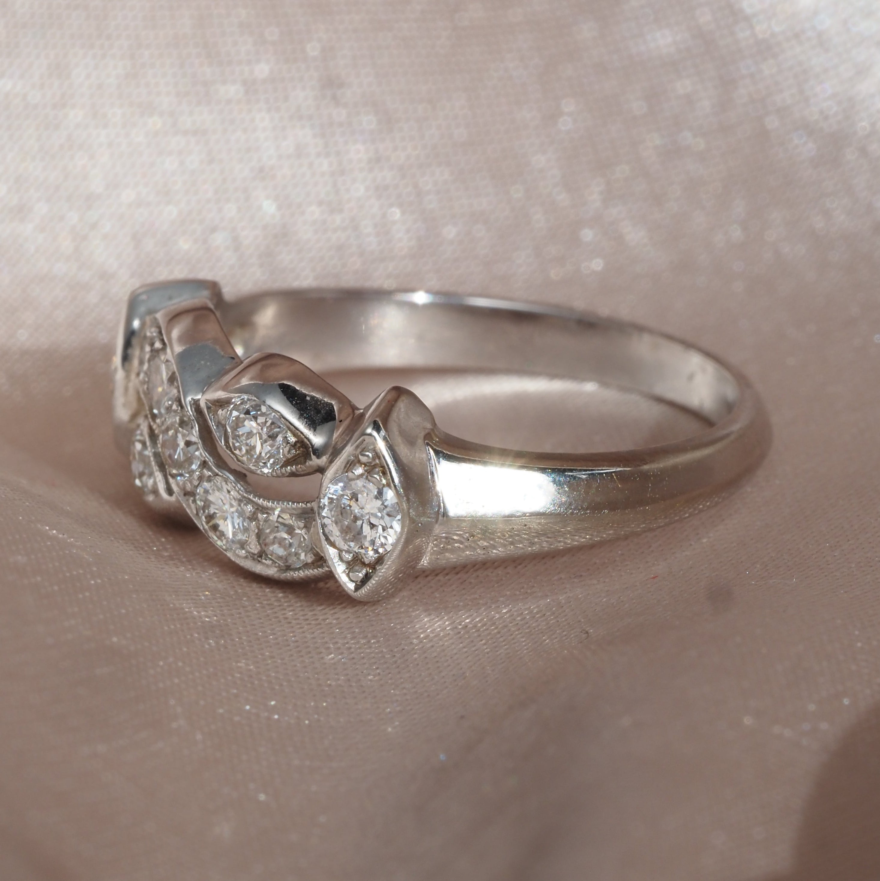 Mid-Century Mosaic Diamond 14k White Gold Ring