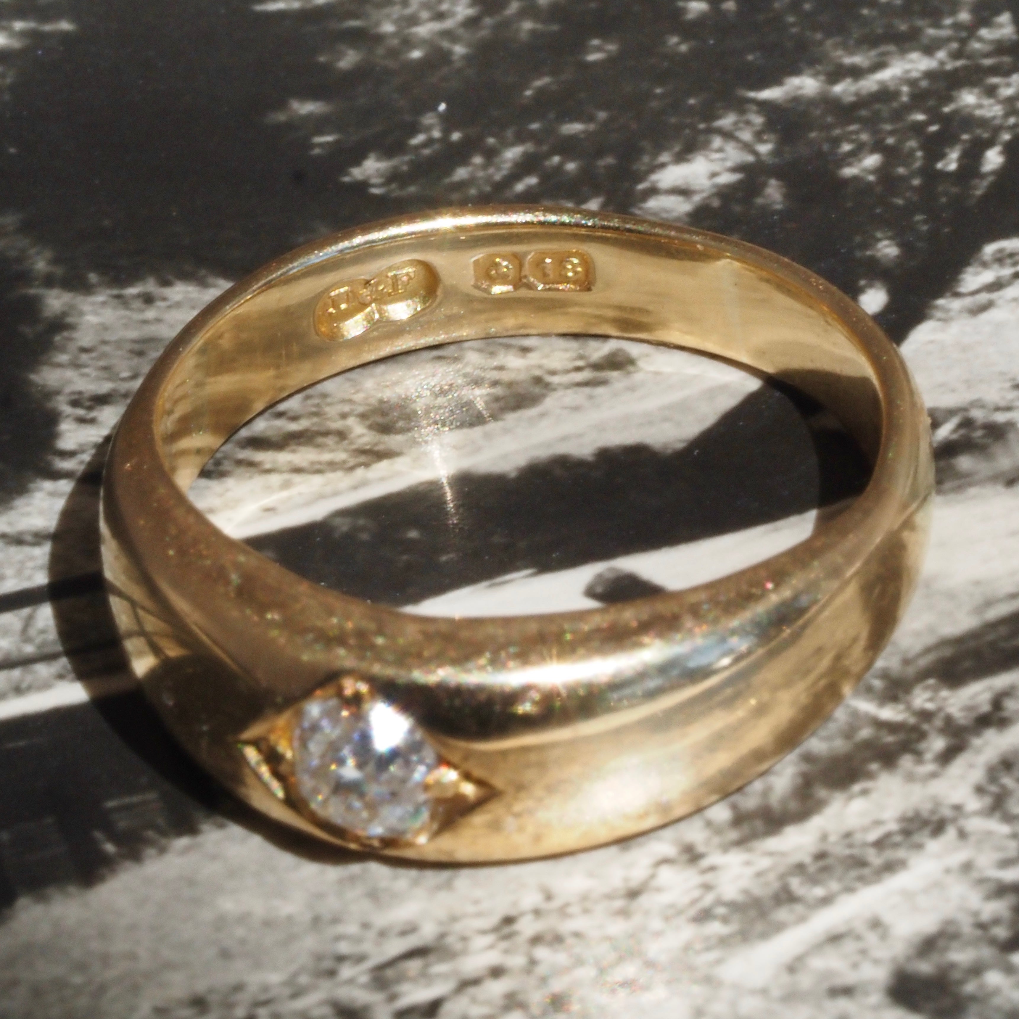 Antique English Cushion Old Mine Cut Diamond Flush Set 18k Gold Engagement Ring