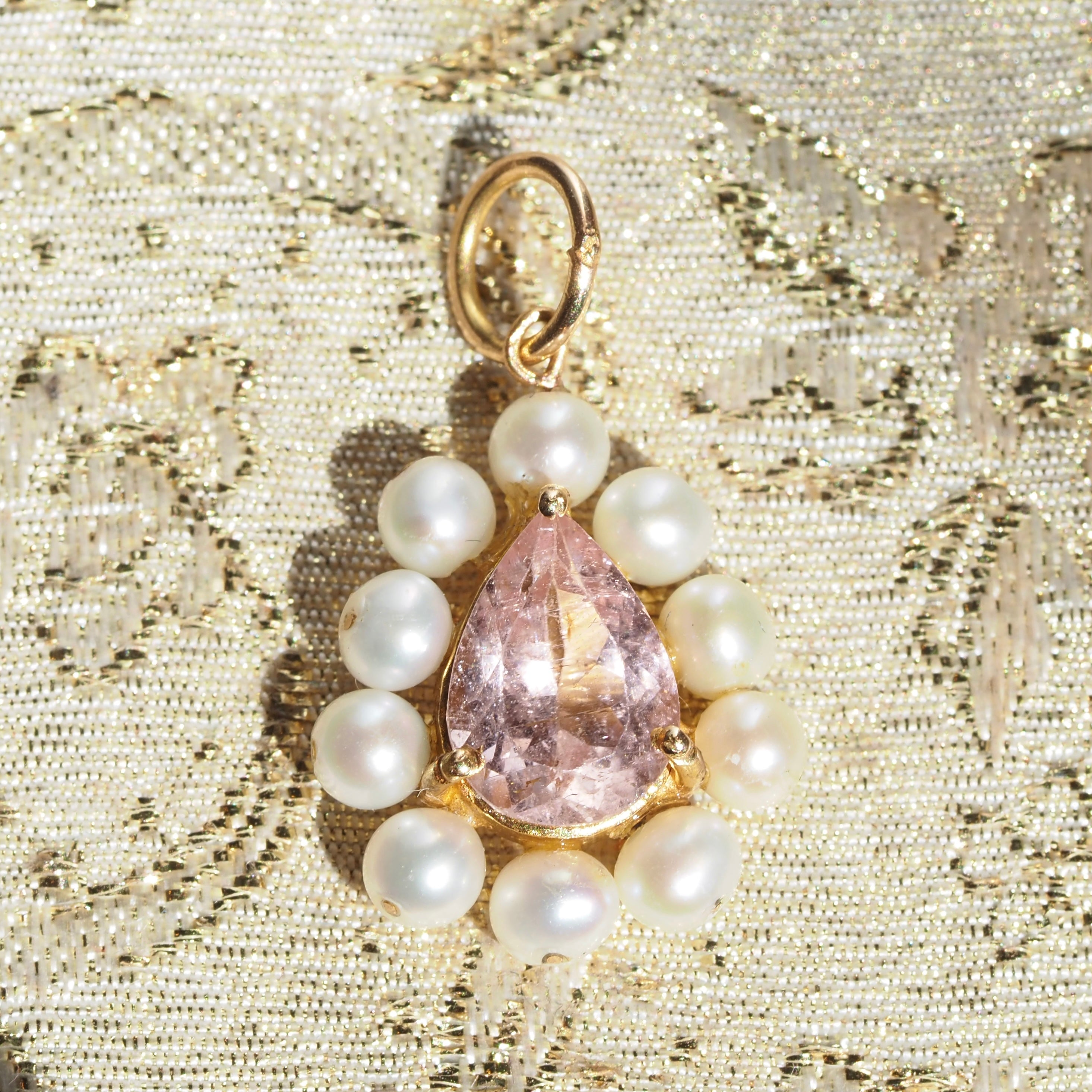 Vintage Pink Tourmaline Pearl 14k Gold Pendant