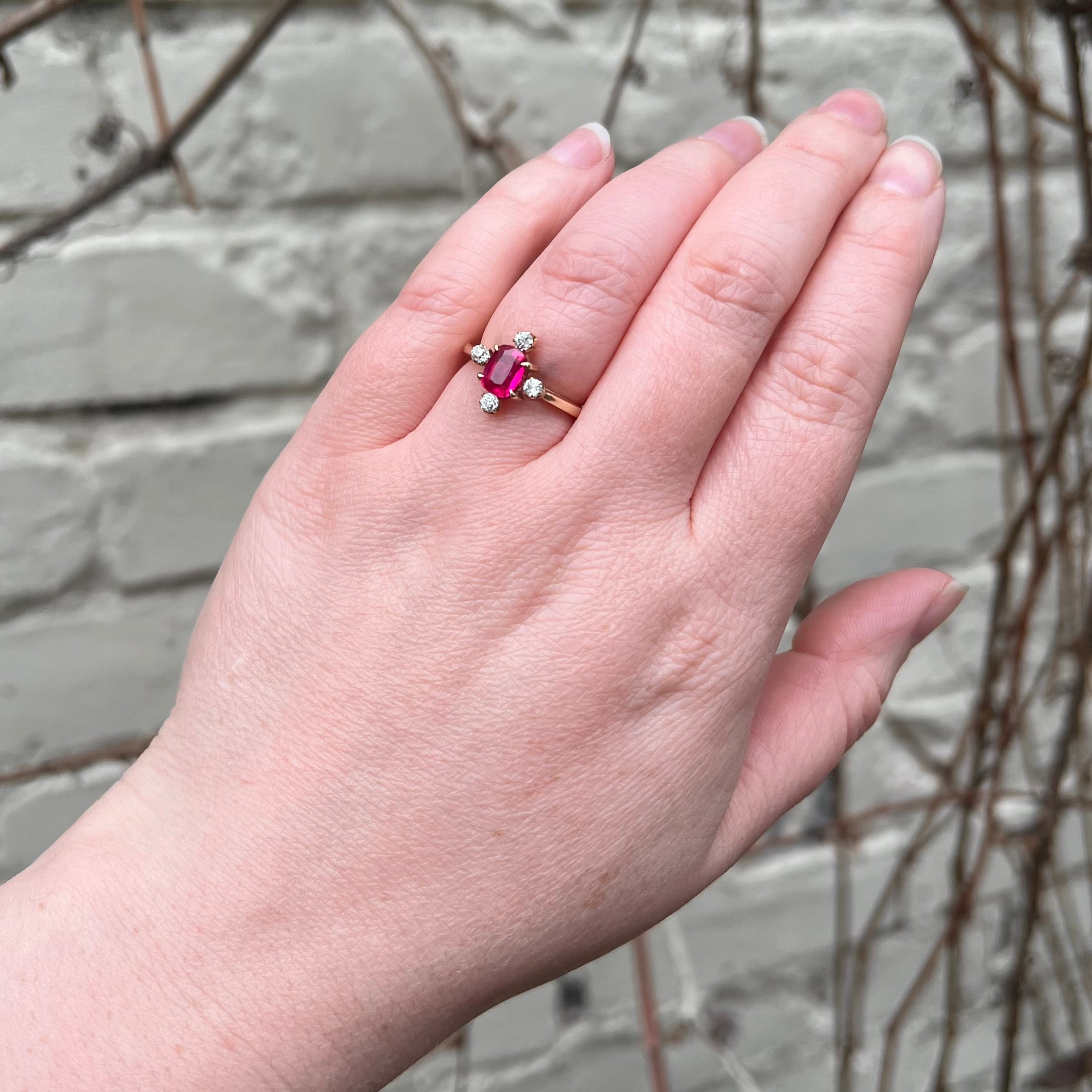 Vintage 1940's Ruby Diamond 14k Gold Ring
