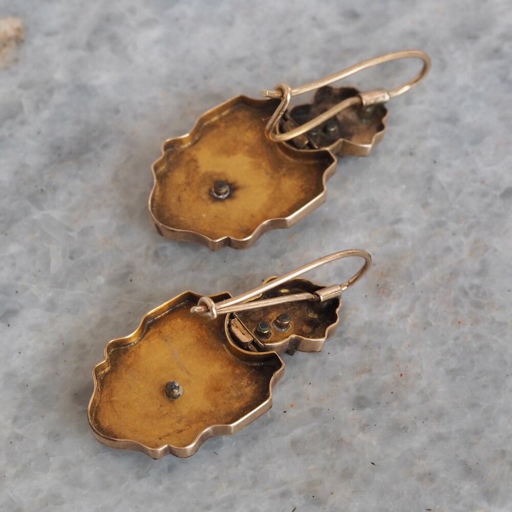 Antique Victorian 14k Gold and Enamel Taille d'Epargne Earrings