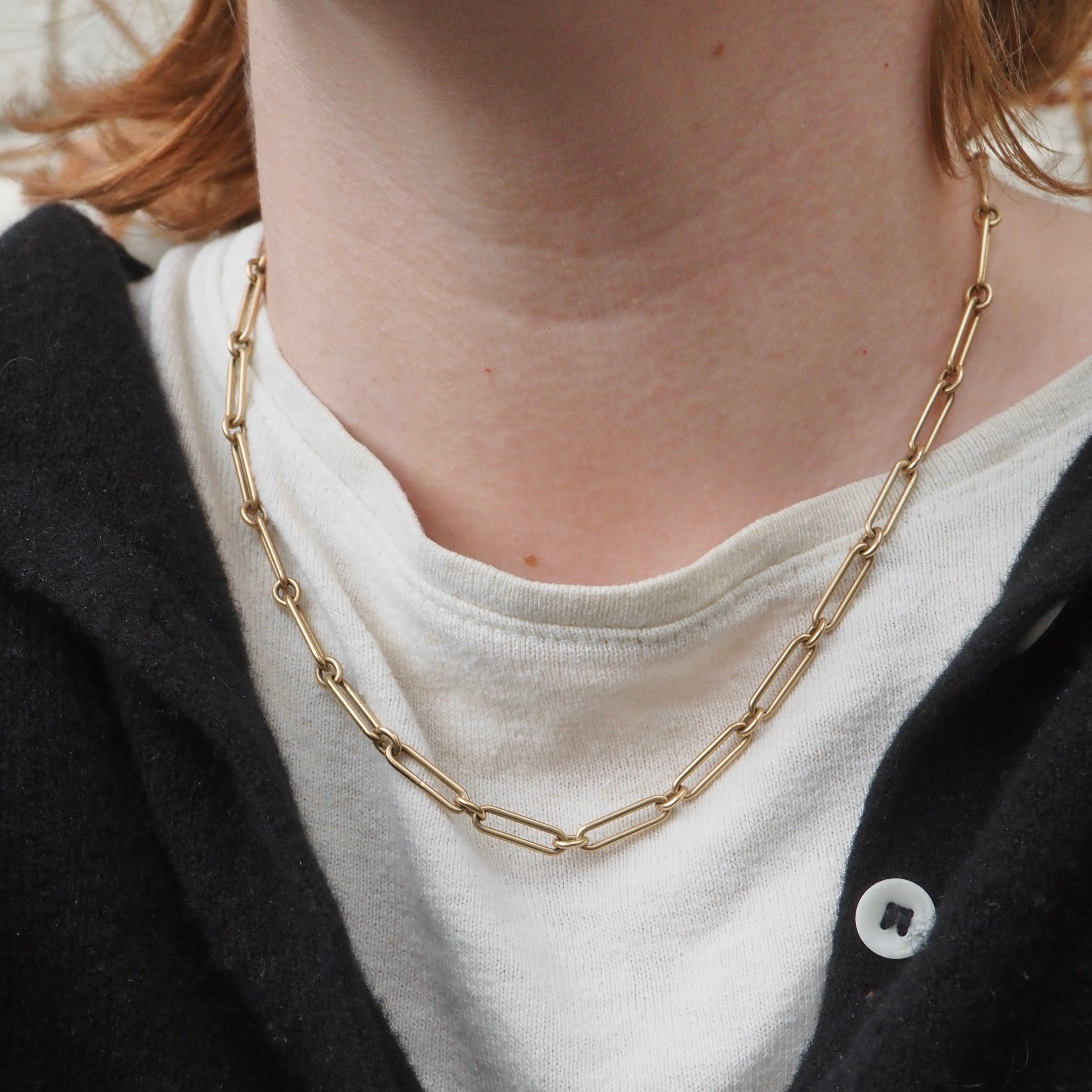 Antique Paperclip 14k Gold Solid Link Chain Necklace