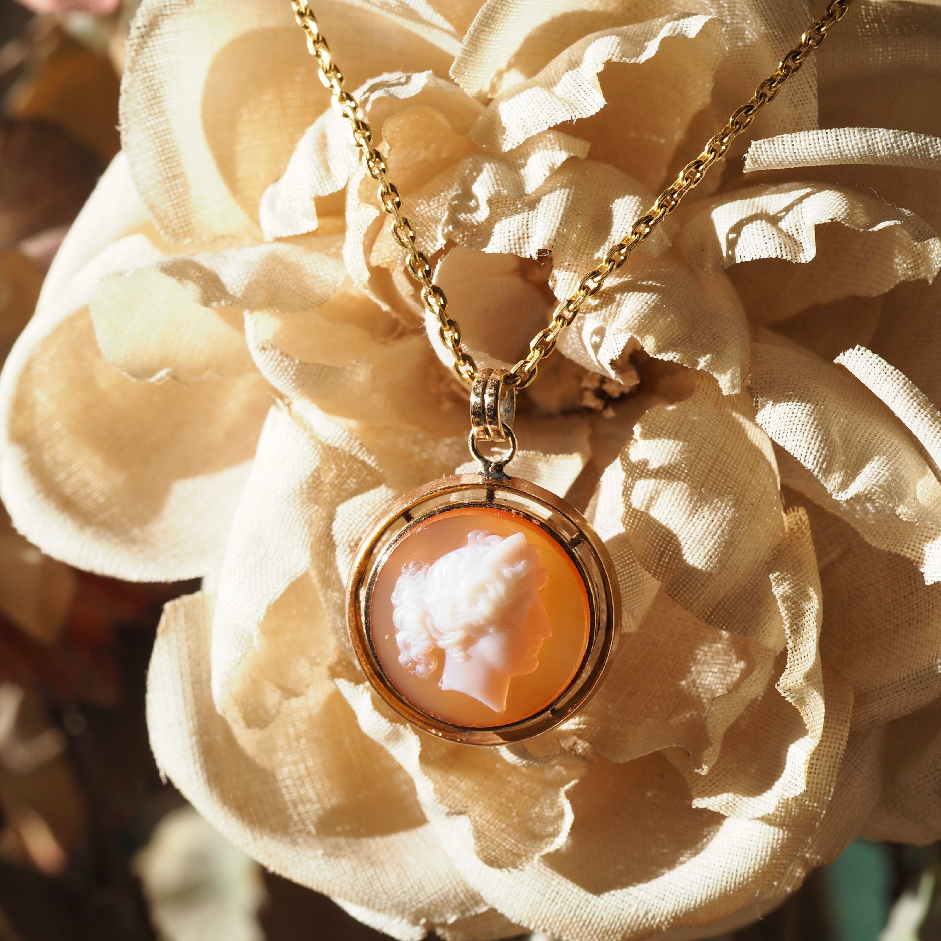 Antique Victorian 14k Gold Diana Hardstone Cameo Pendant