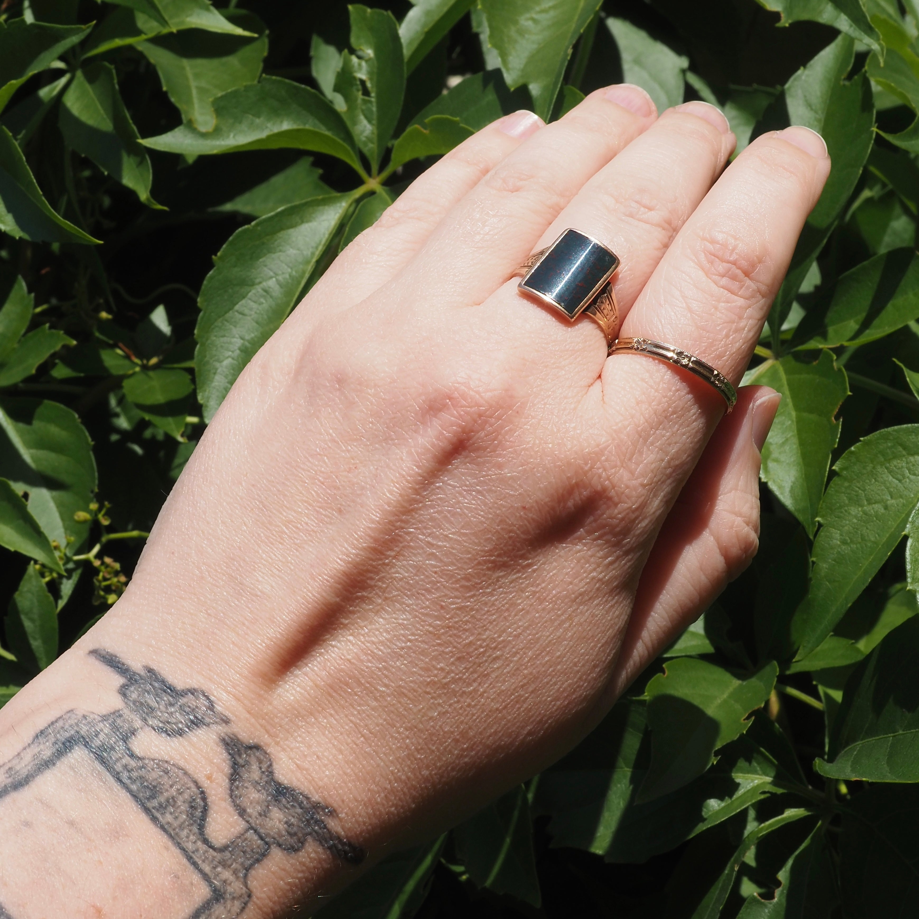 Antique Bloodstone 10k Gold Signet Ring