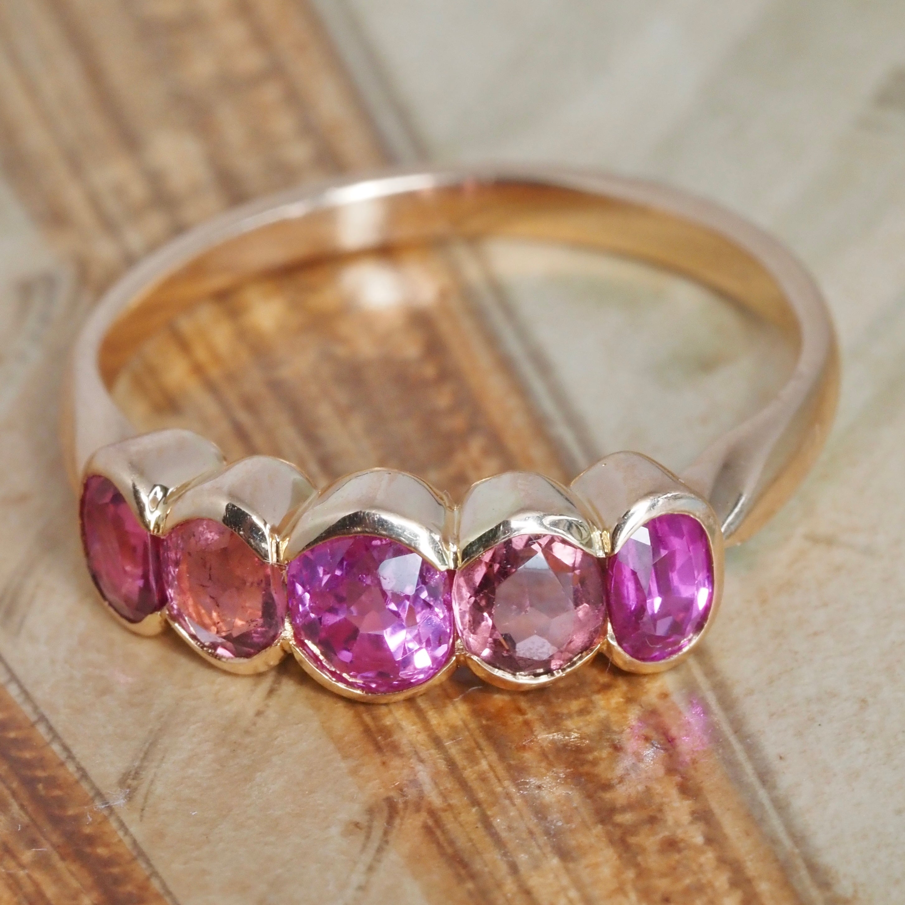 Vintage Natural Pink Sapphire & Tourmaline 18k Gold Ring