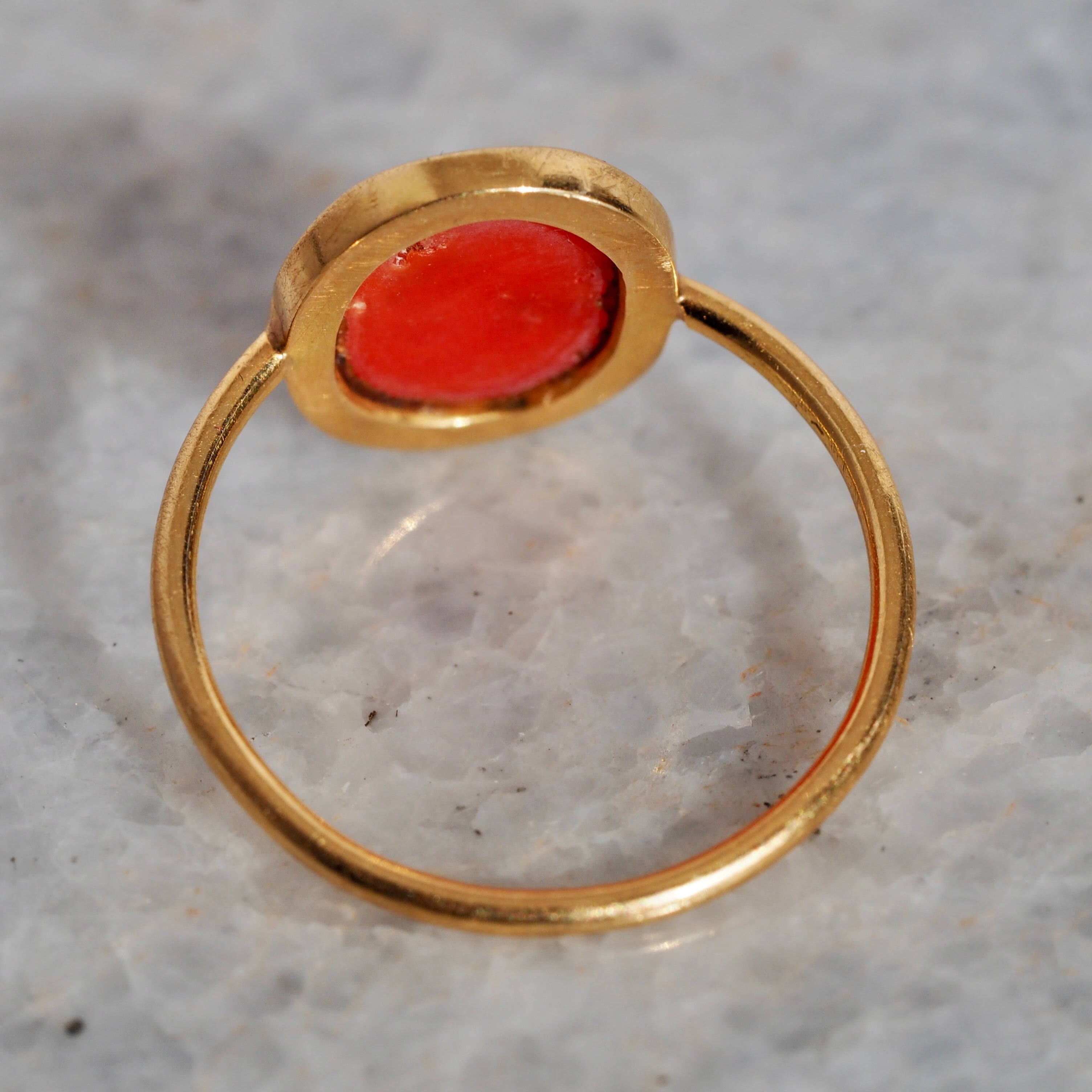 Antique Italian 22k Gold Bezel Set Coral Ring