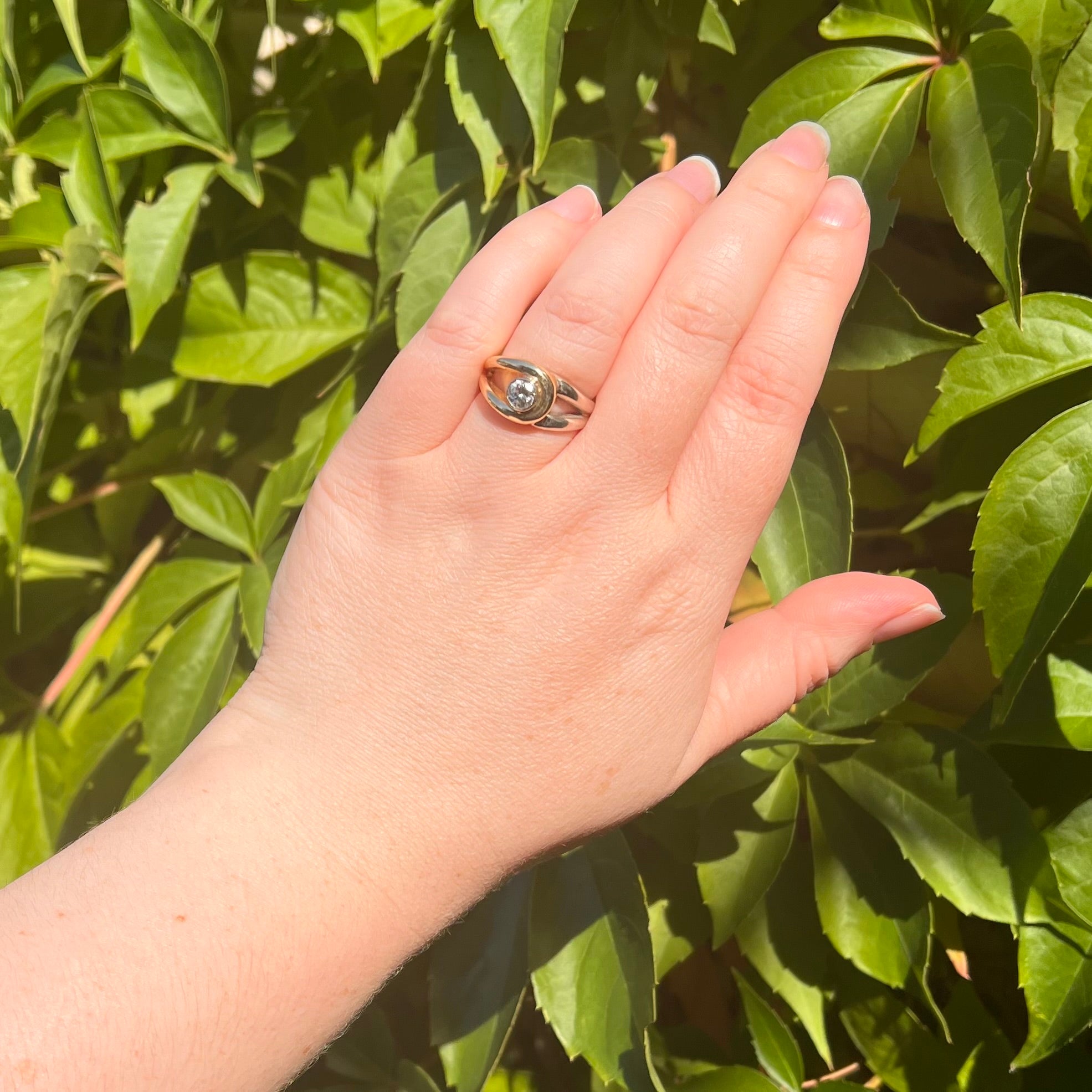 Vintage Diamond White and Yellow 14k Gold Knot Ring