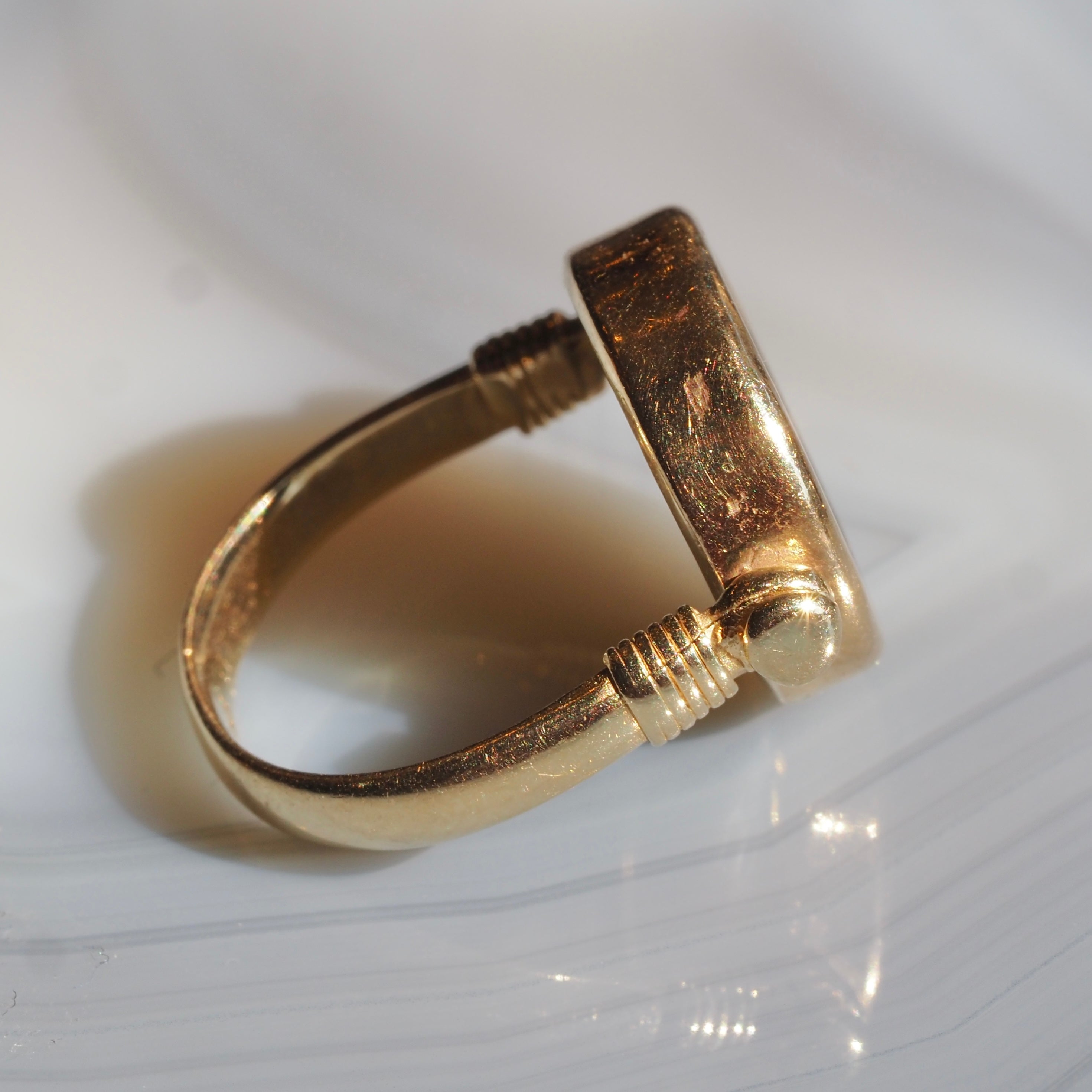 Ancient Roman Widow's Mite Coin Set in Vintage 14k Gold Flip Ring