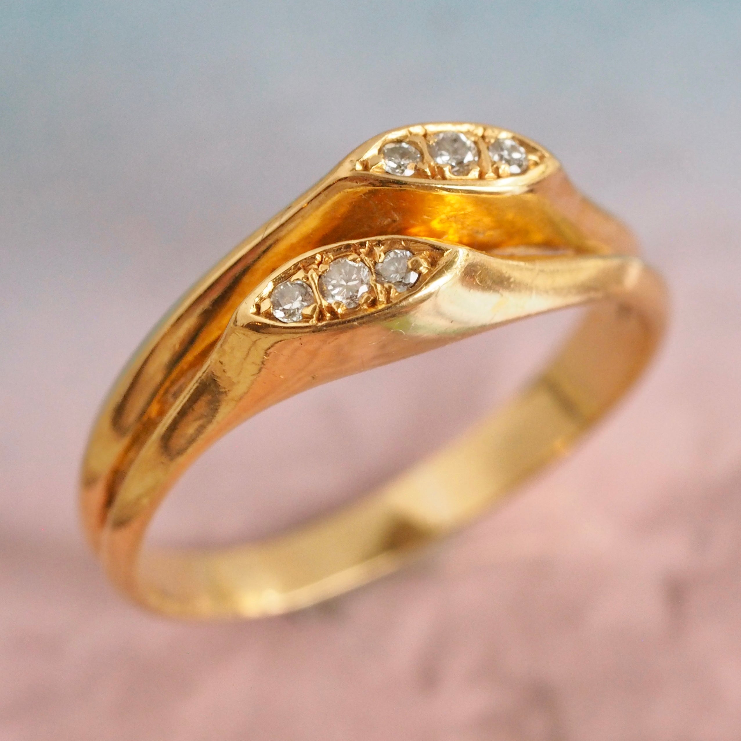 Vintage Portuguese 19k Gold Diamond Bypass Ring