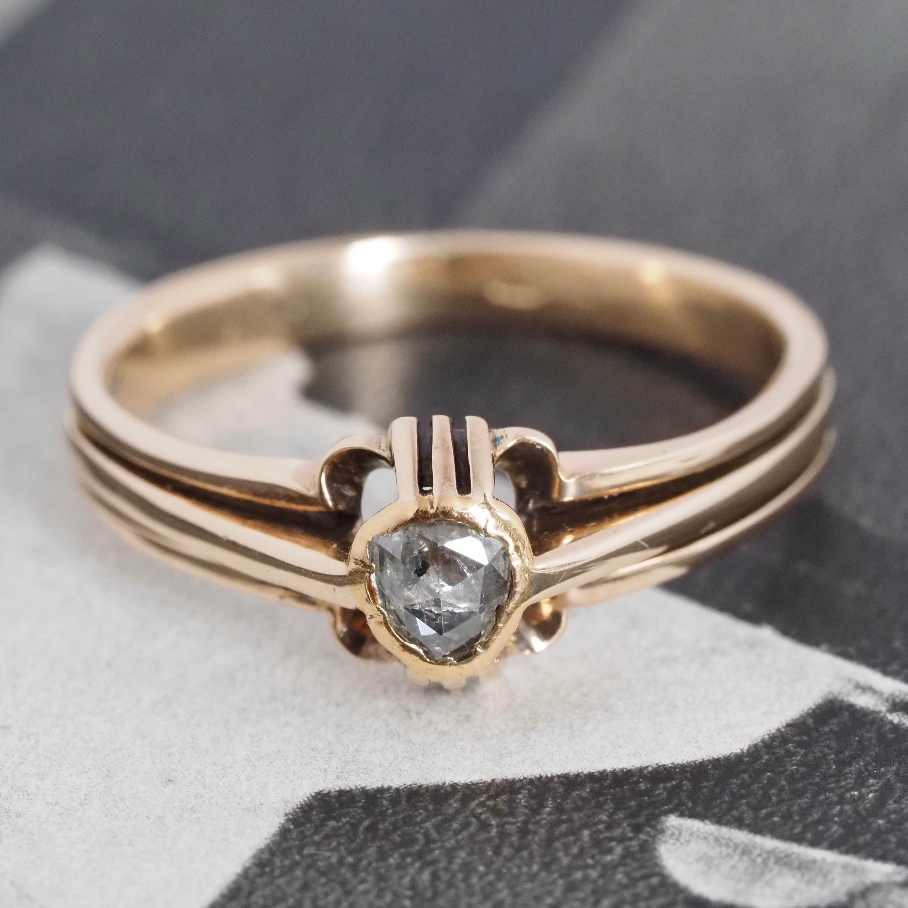 Antique 19th Century Czech 14k Foil Backed Rose Cut Diamond Solitaire from Prague