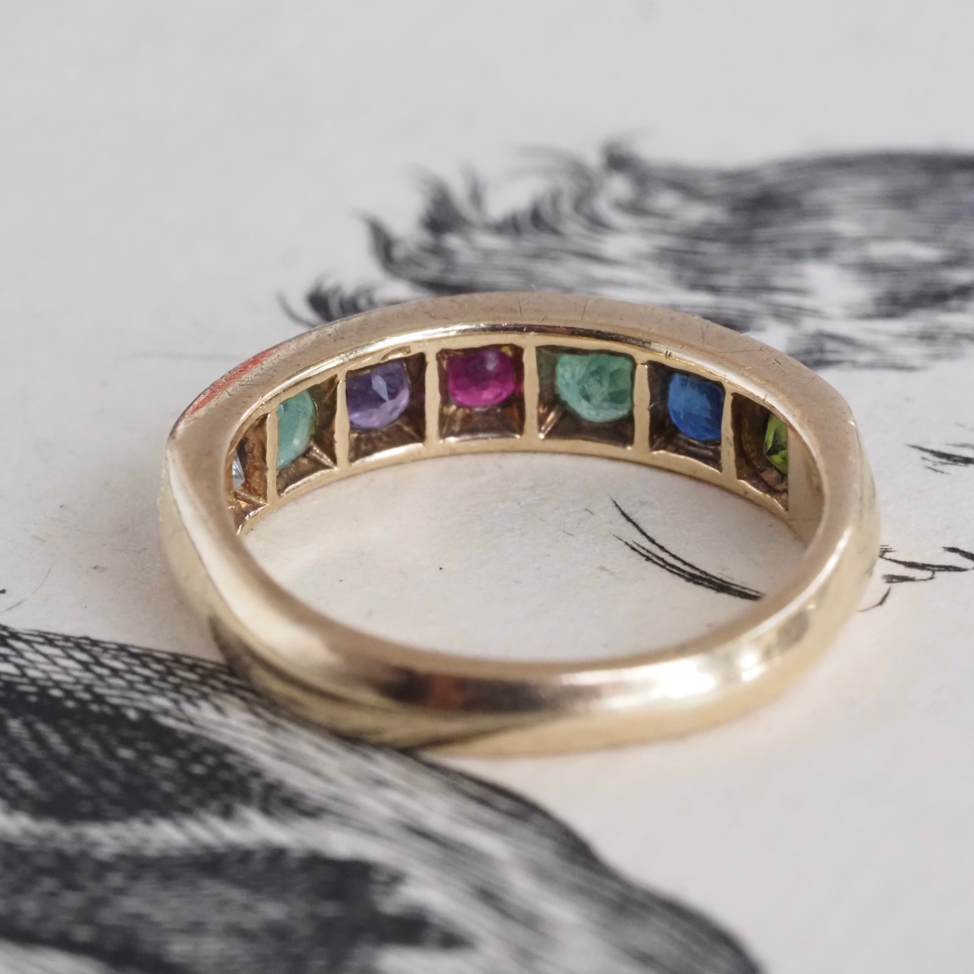 Antique c. 1938 English “Dearest” Acrostic 10k Gold Ring