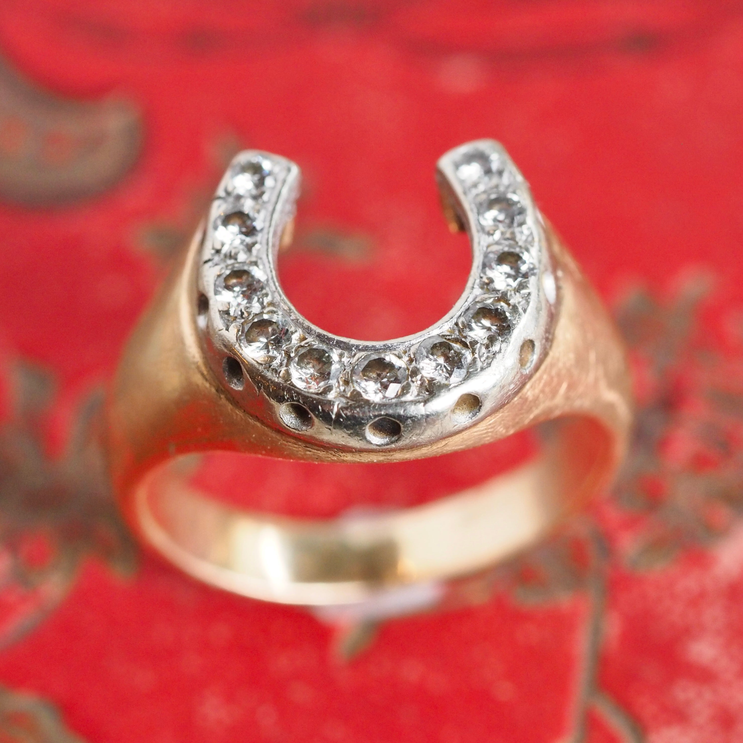 Vintage 14k Gold Diamond Horseshoe Ring