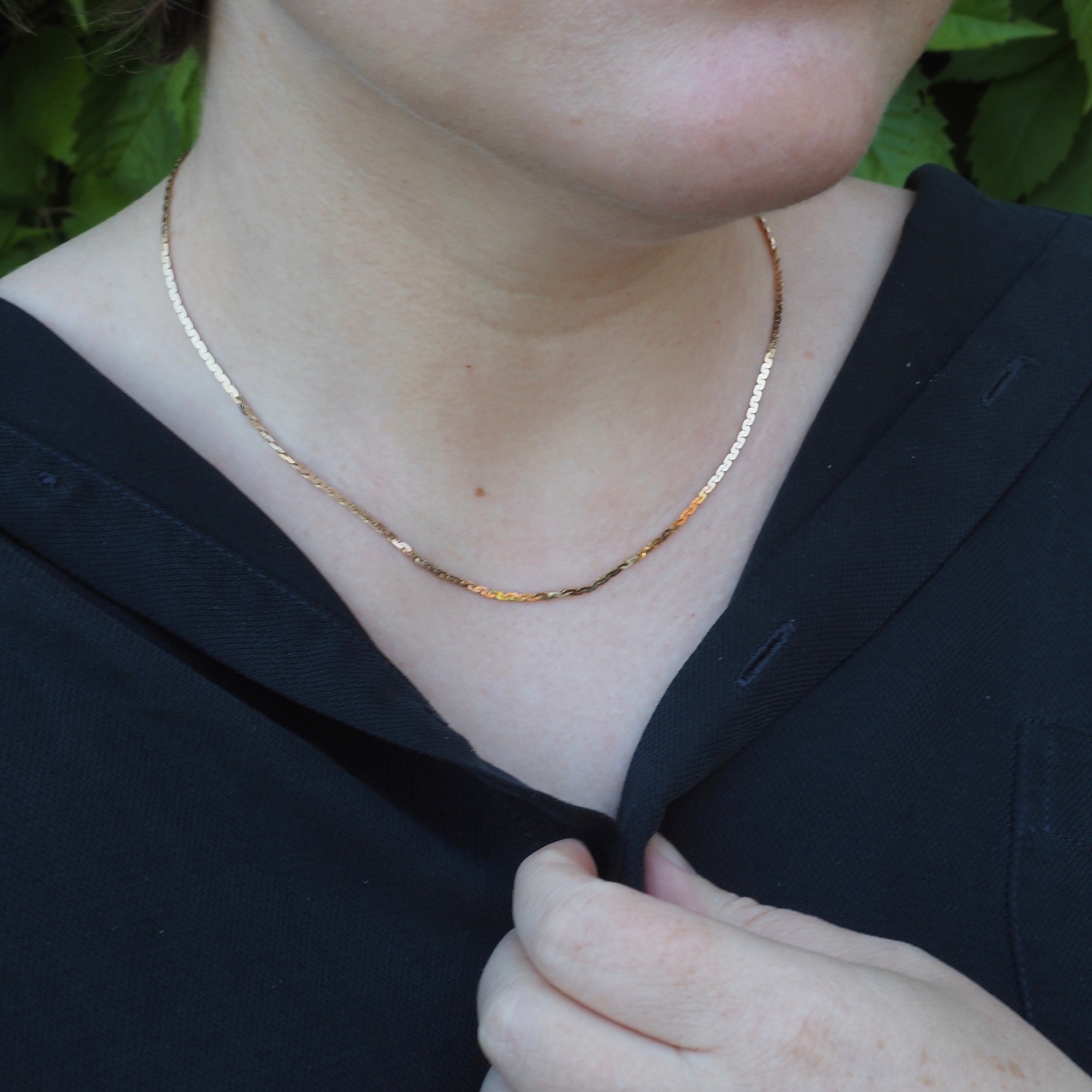Vintage Italian Flat Link 14k Gold Necklace