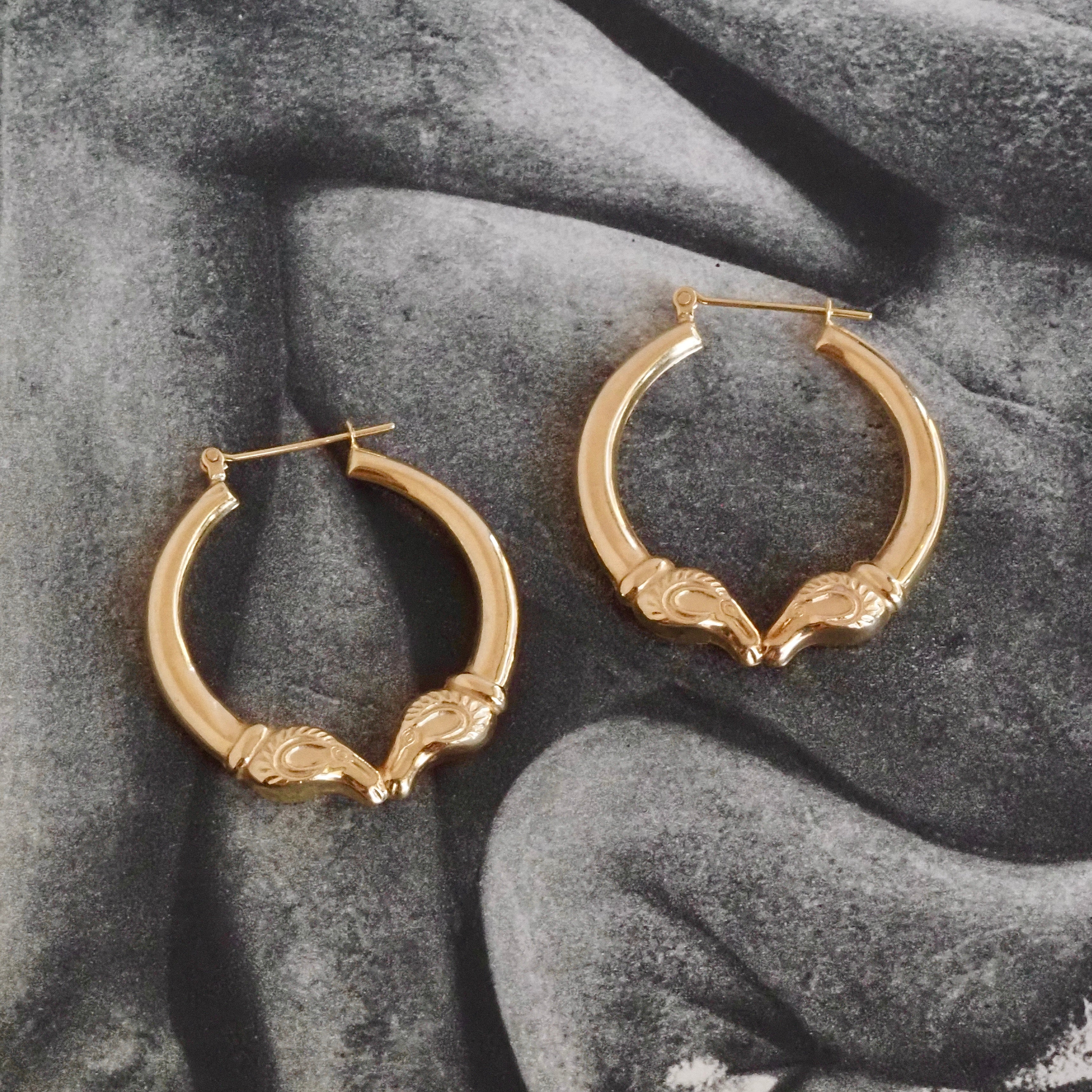 Vintage Large Ram 14k Gold Hoops