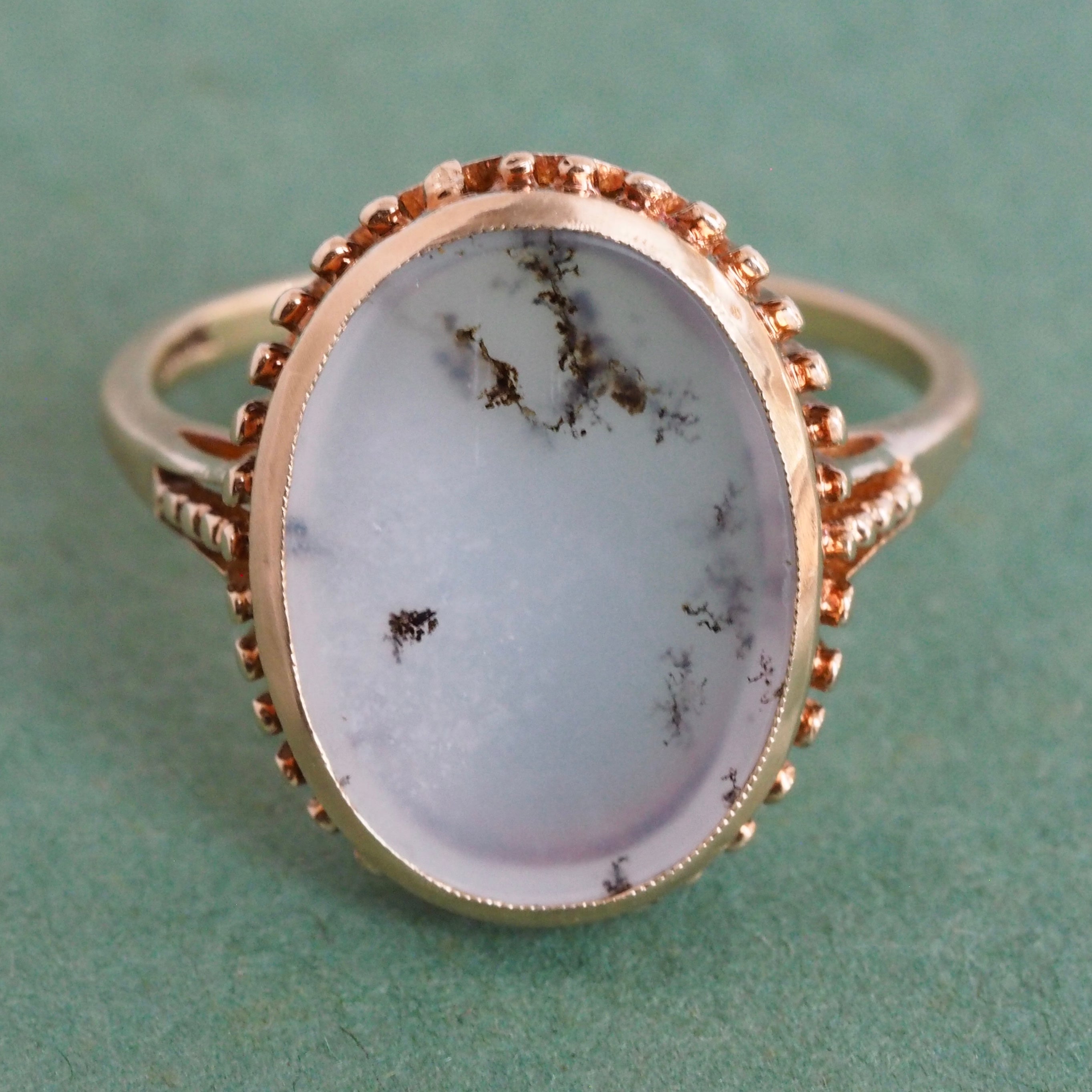 Antique 10k Gold Moss Agate Ring