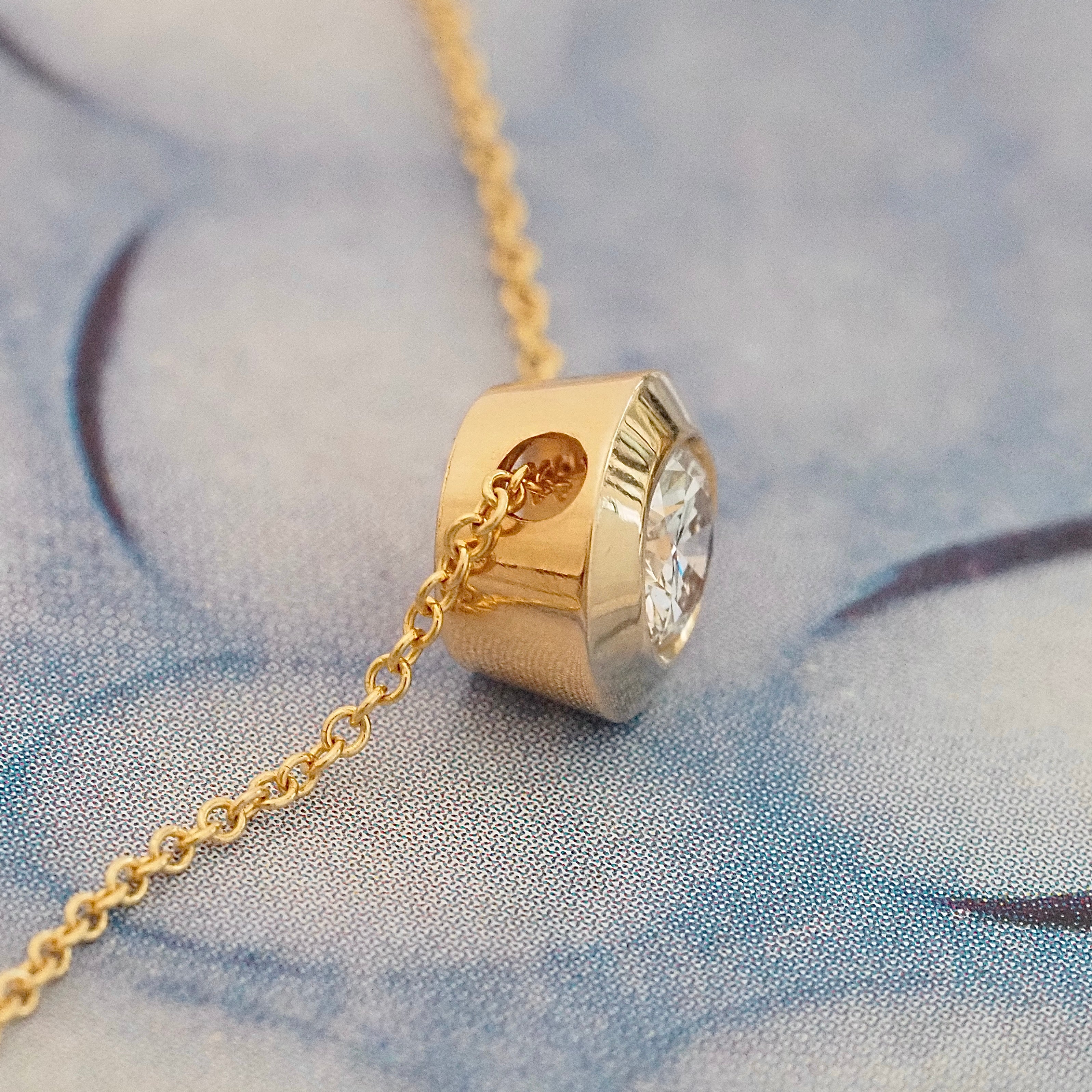 Italian Bezel Set Transitional Cut Diamond 14k Gold Necklace