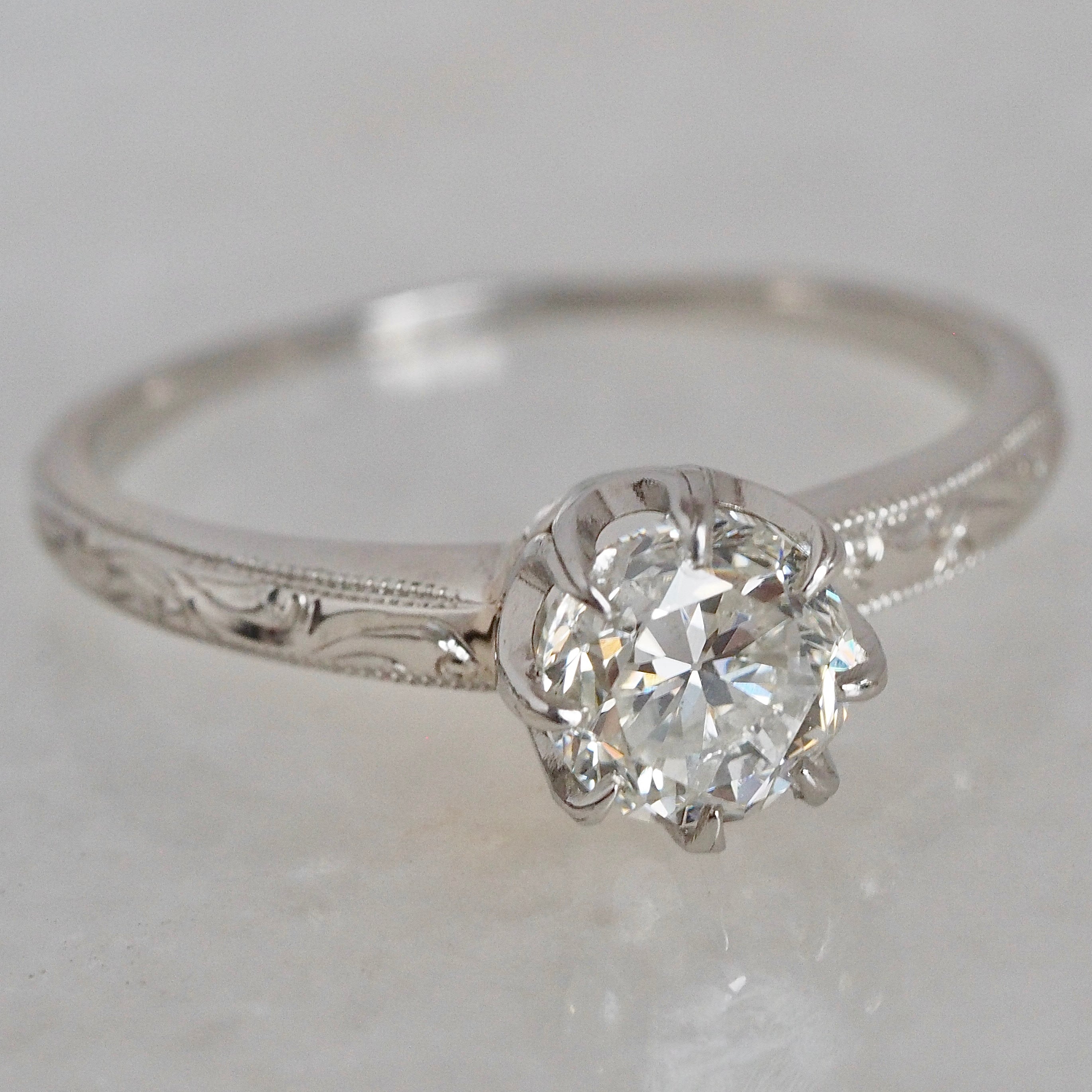 Art Deco Platinum Old European Cut Diamond Engagement Ring