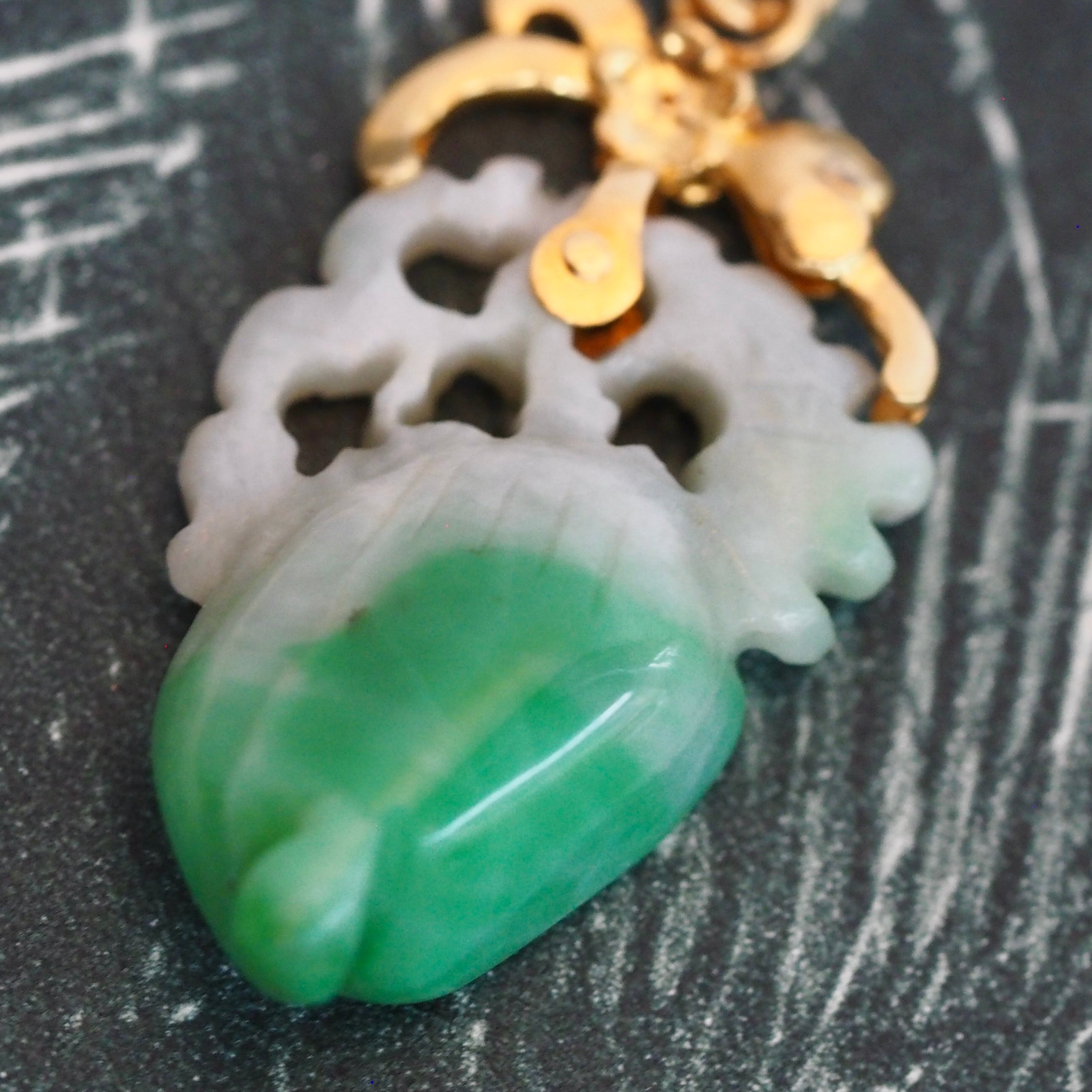 Antique 22k Gold Carved Jadeite Fruit Pendant