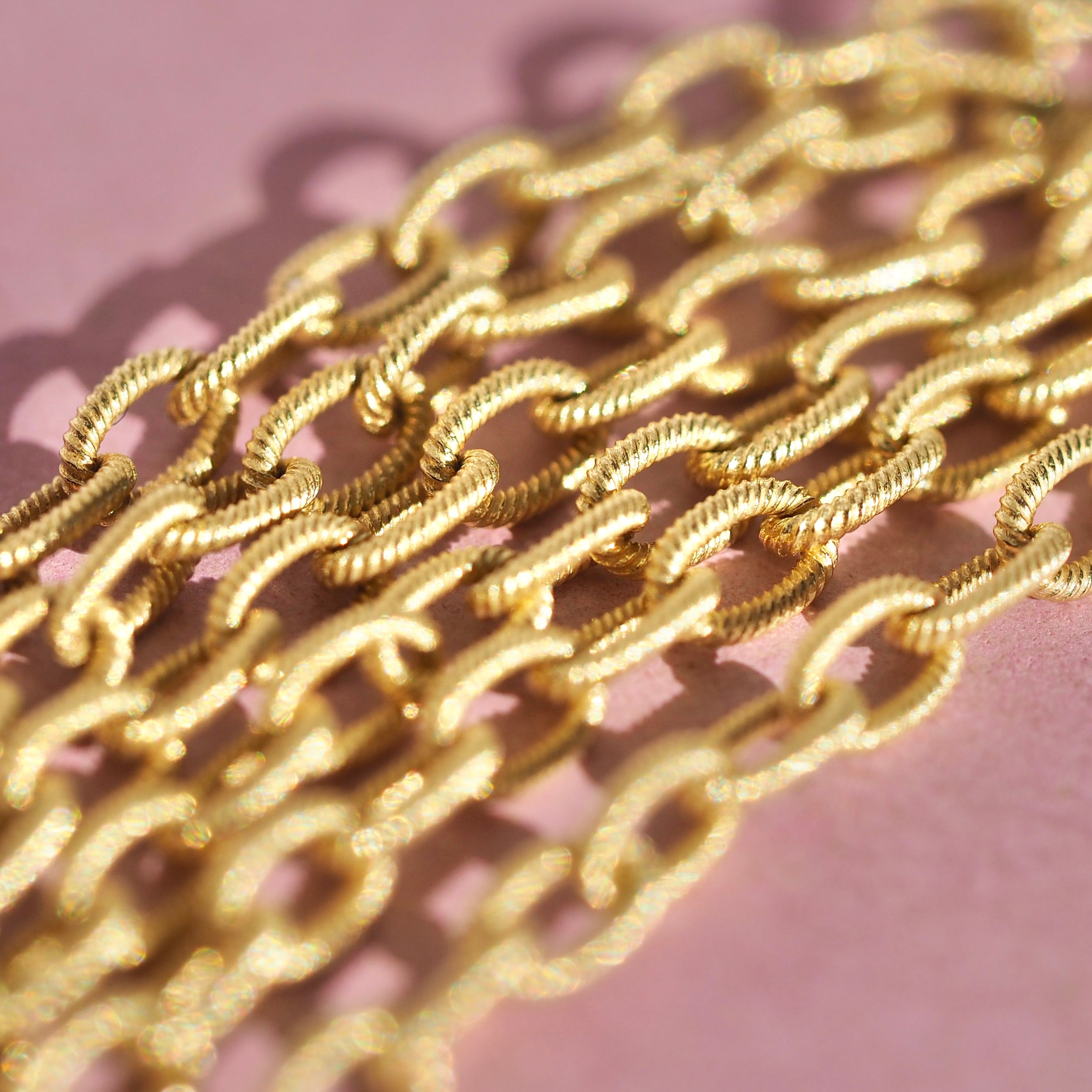 Vintage Italian 18k Green Gold Solid Fluted Link Chain