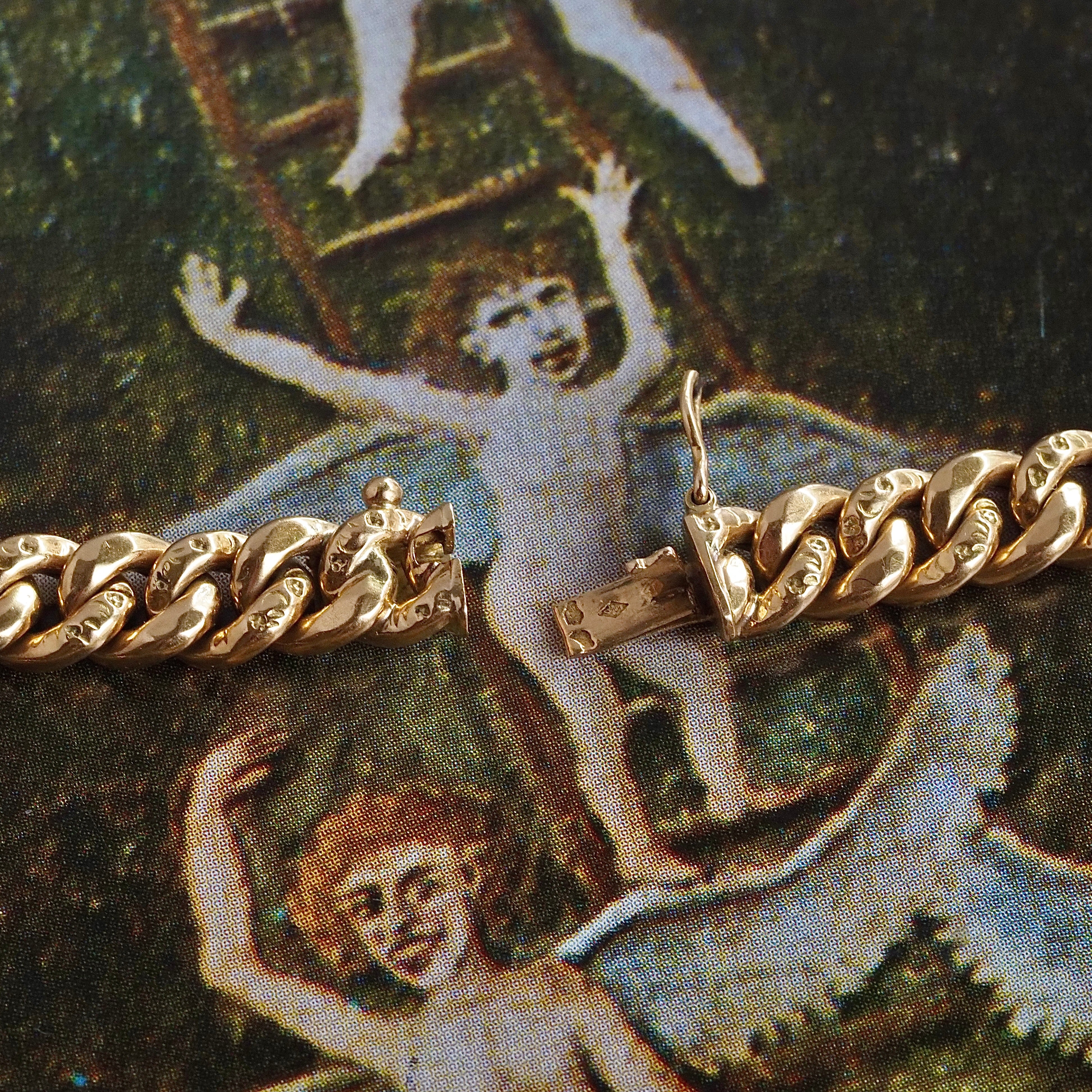 Vintage Spanish 18k Gold Reversible Graduated Curb Chain Necklace