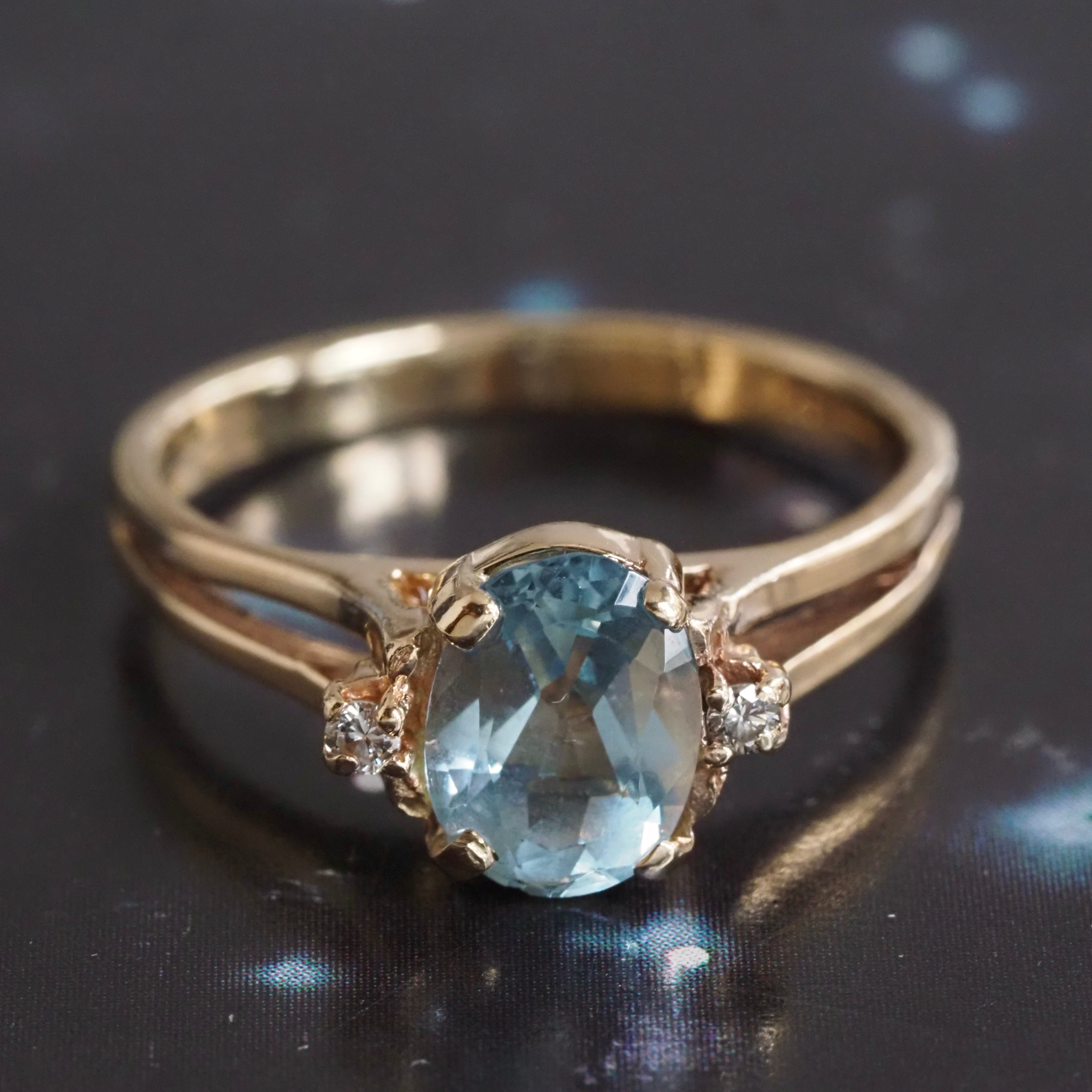 Vintage Aquamarine and Diamond 14k Gold Ring
