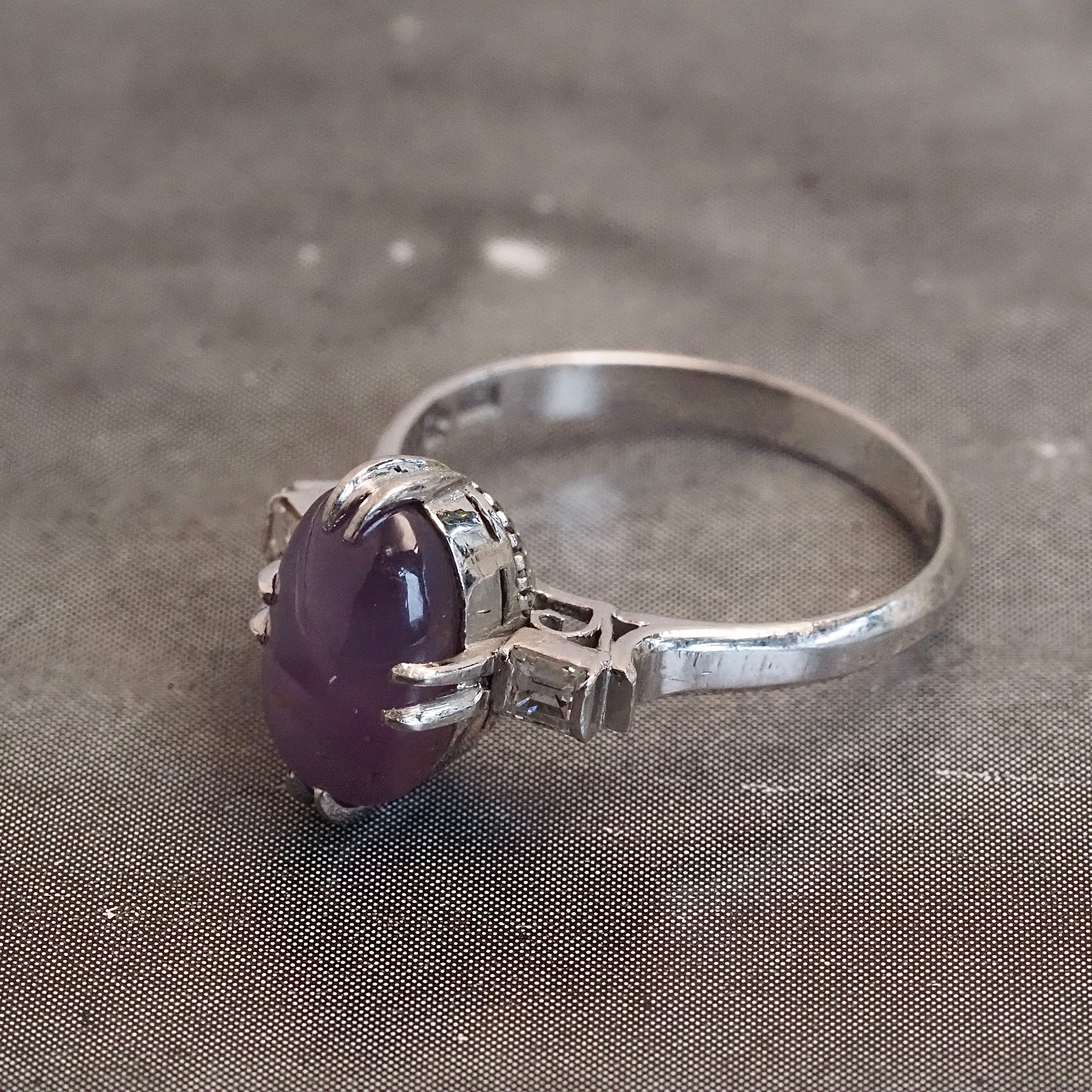 Antique Art Deco Purple Star Sapphire Diamond Platinum Ring