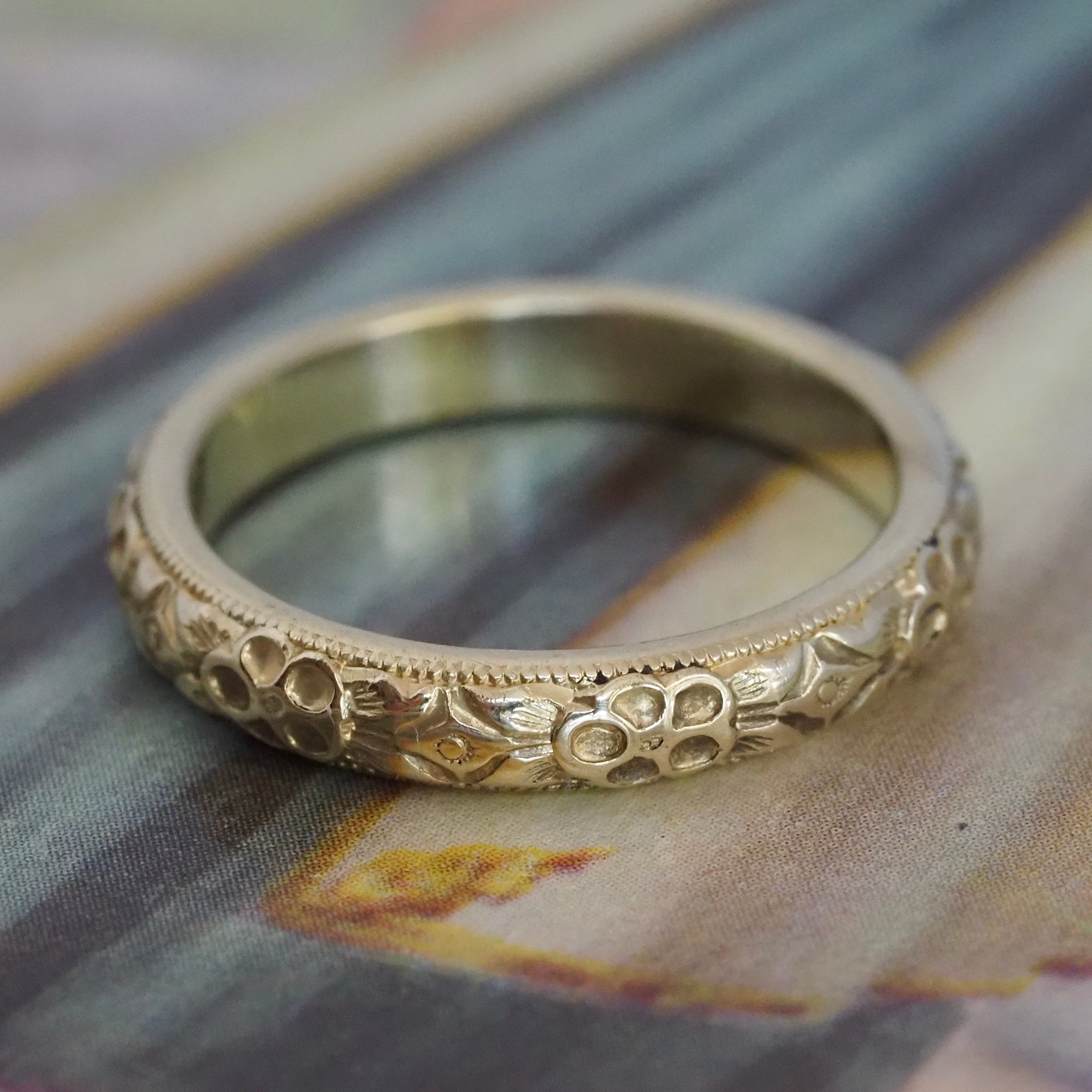 Antique 18k Green Gold Orange Blossom Band