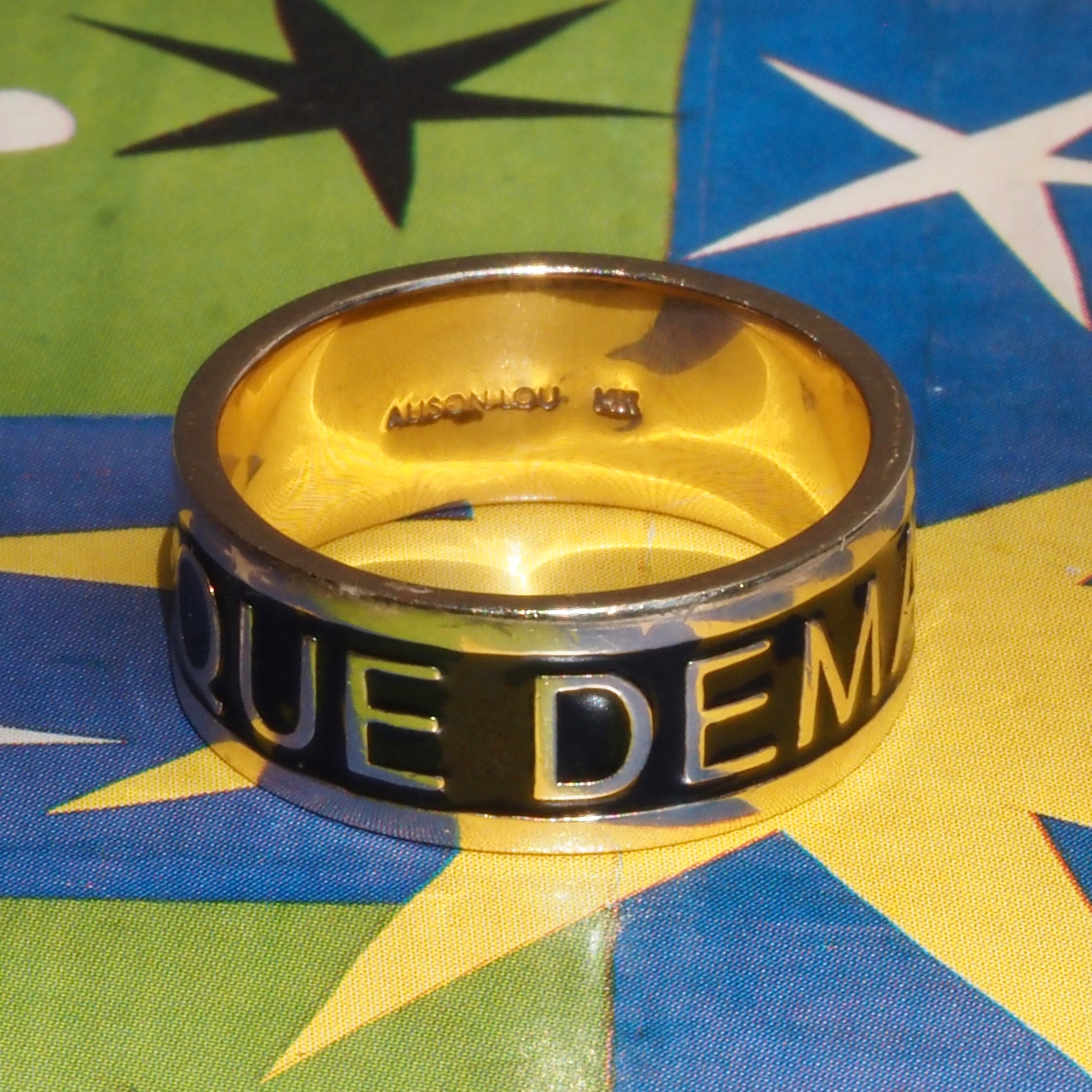 Qu'Heir Que Demain "More Than Yesterday, Less Than Tomorrow" 14k Gold Black Enamel Wide Band