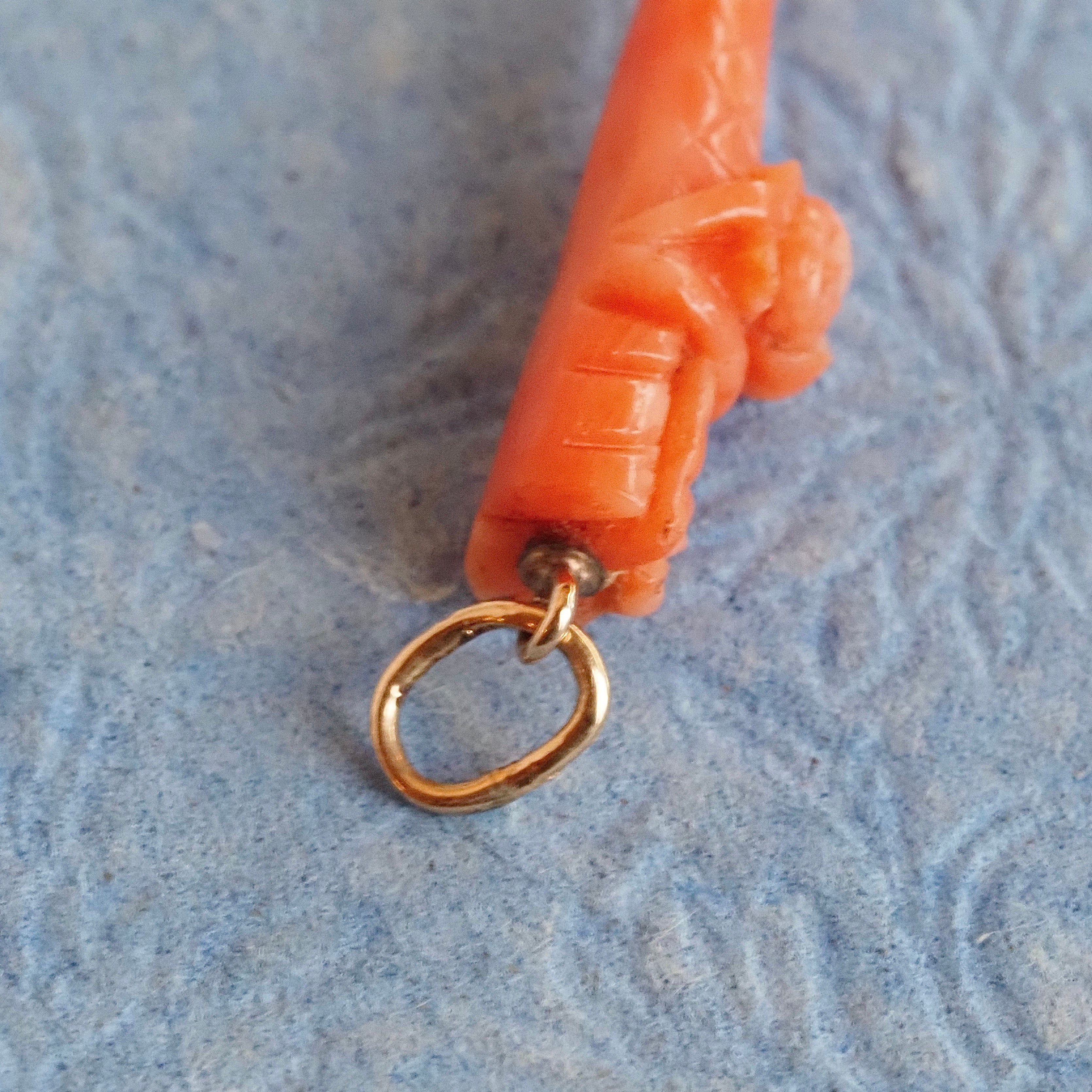 Antique Carved Coral Quiver 14k Gold Charm