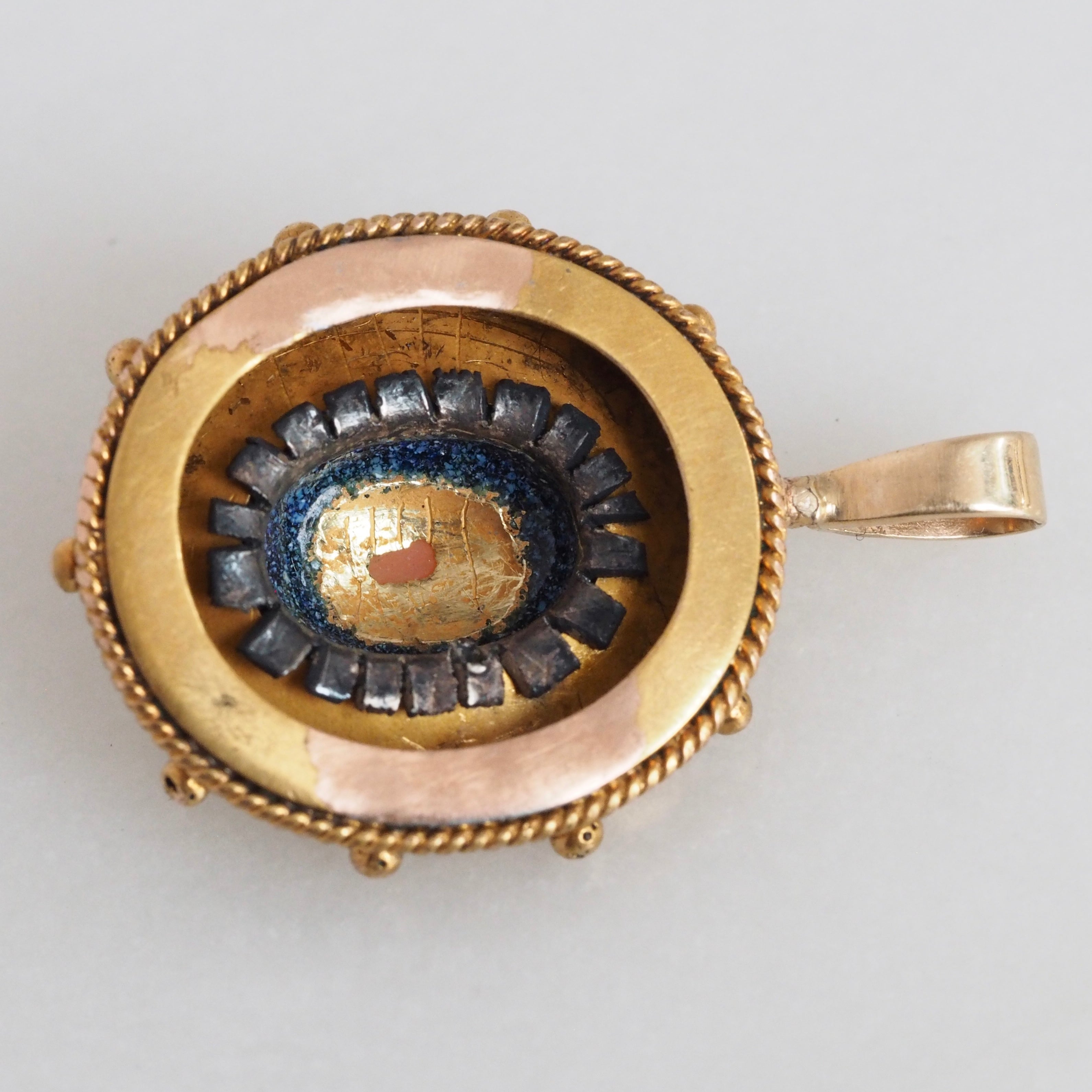 Antique Victorian 14k Gold Enamel and Coral Starburst Pendant