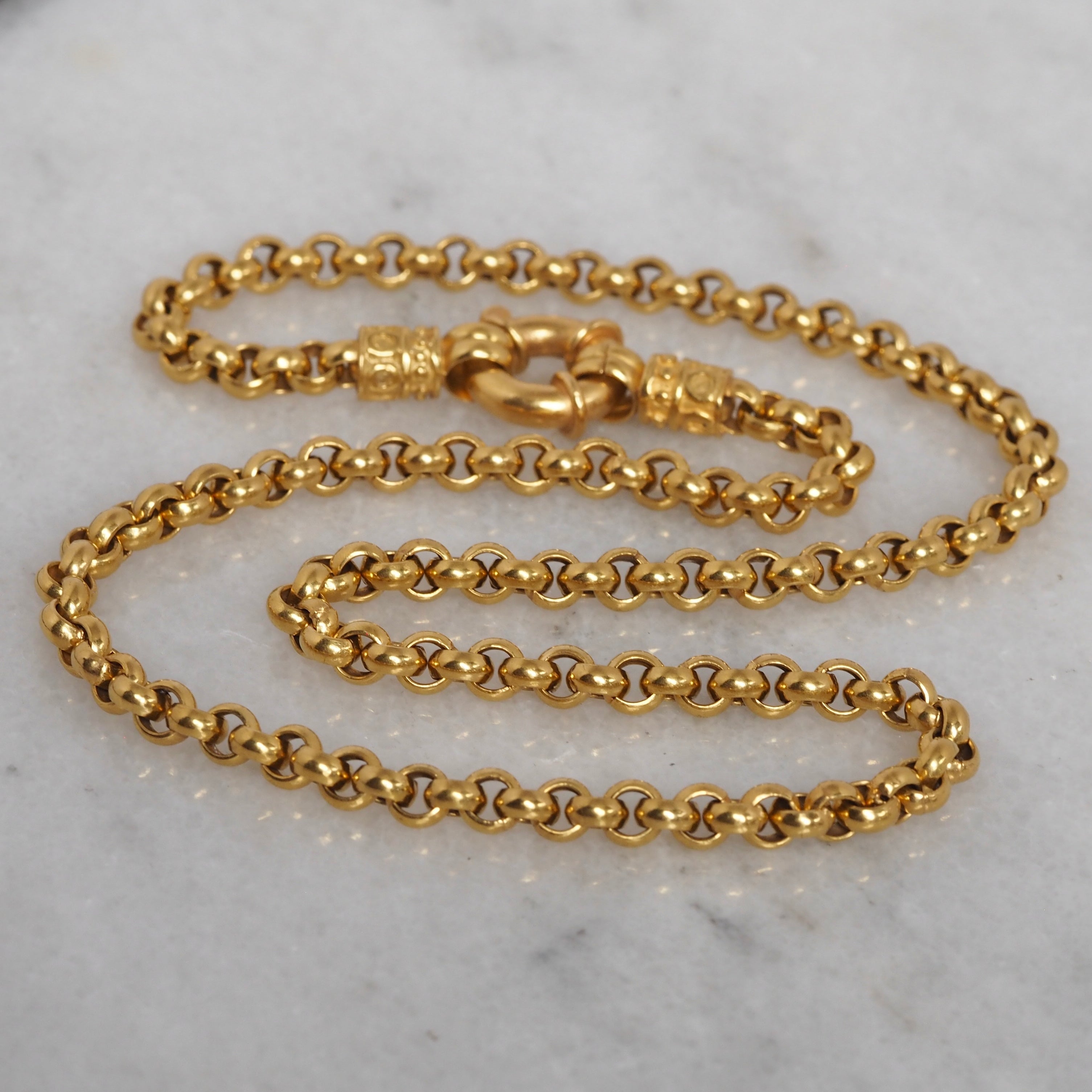 Vintage Portuguese 19k Gold Rolo Link Chain Bolt Clasp Necklace