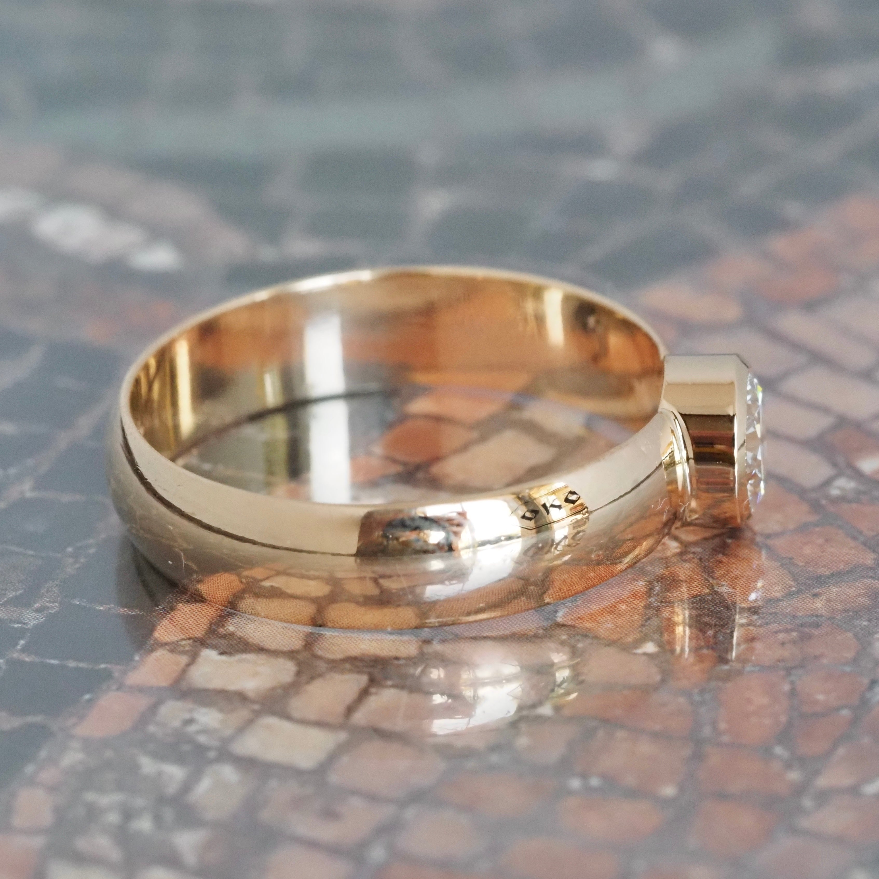 Round Brilliant Cut Bezel Set Diamond 14k Gold Engagement Ring