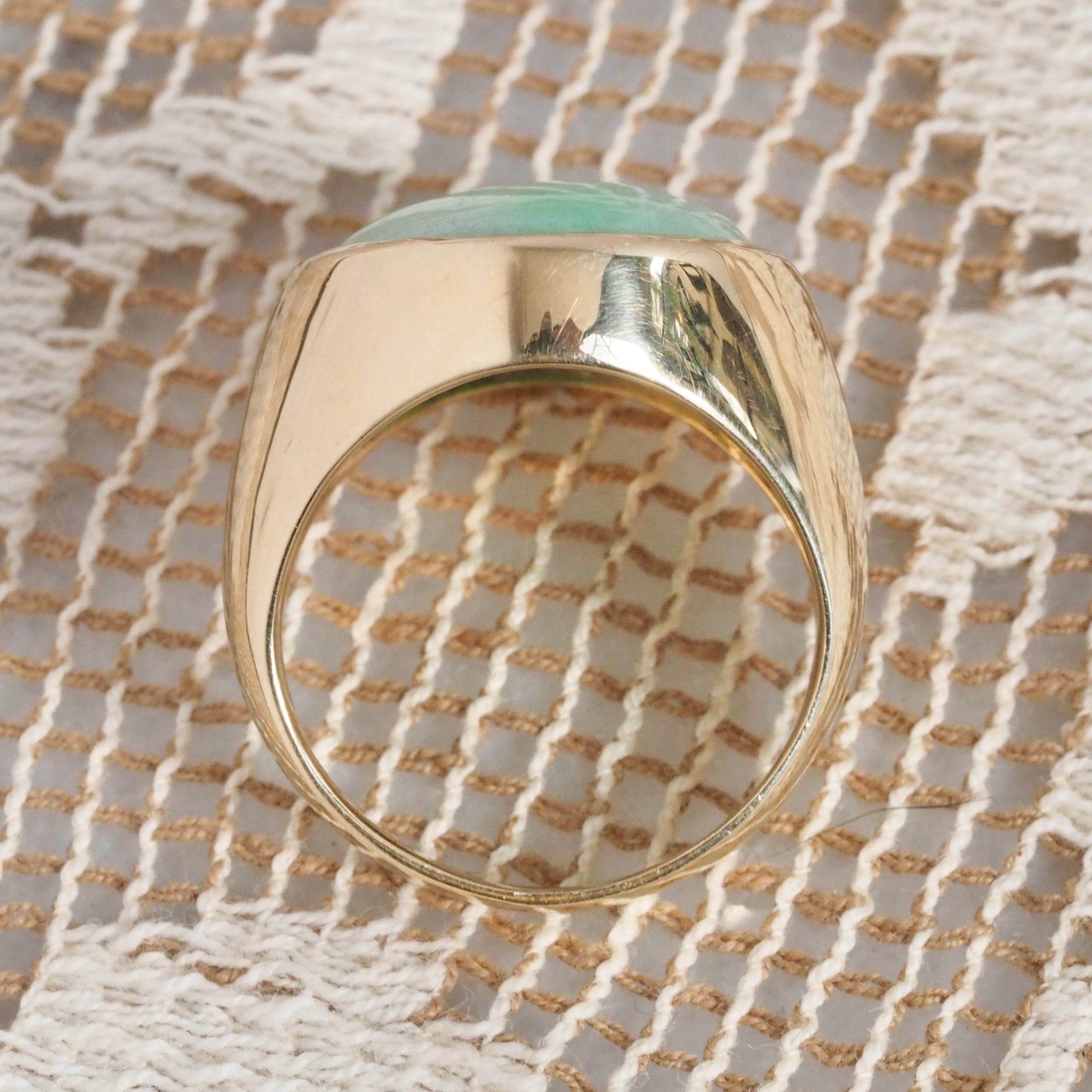 Vintage 14k Gold Moss in Snow Jadeite Ring