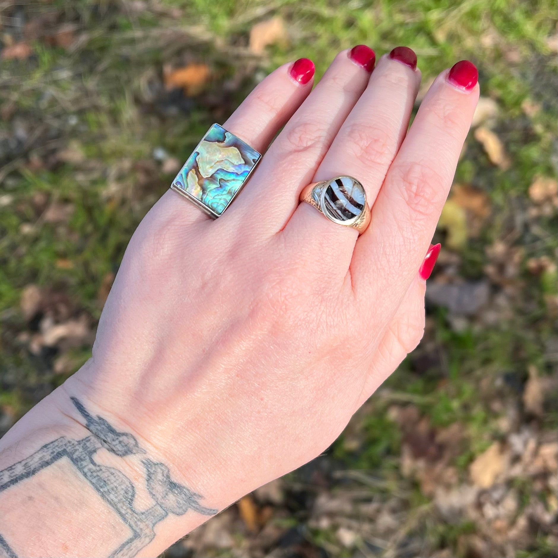 Vintage Mother of Pearl Panel Sterling Silver Ring