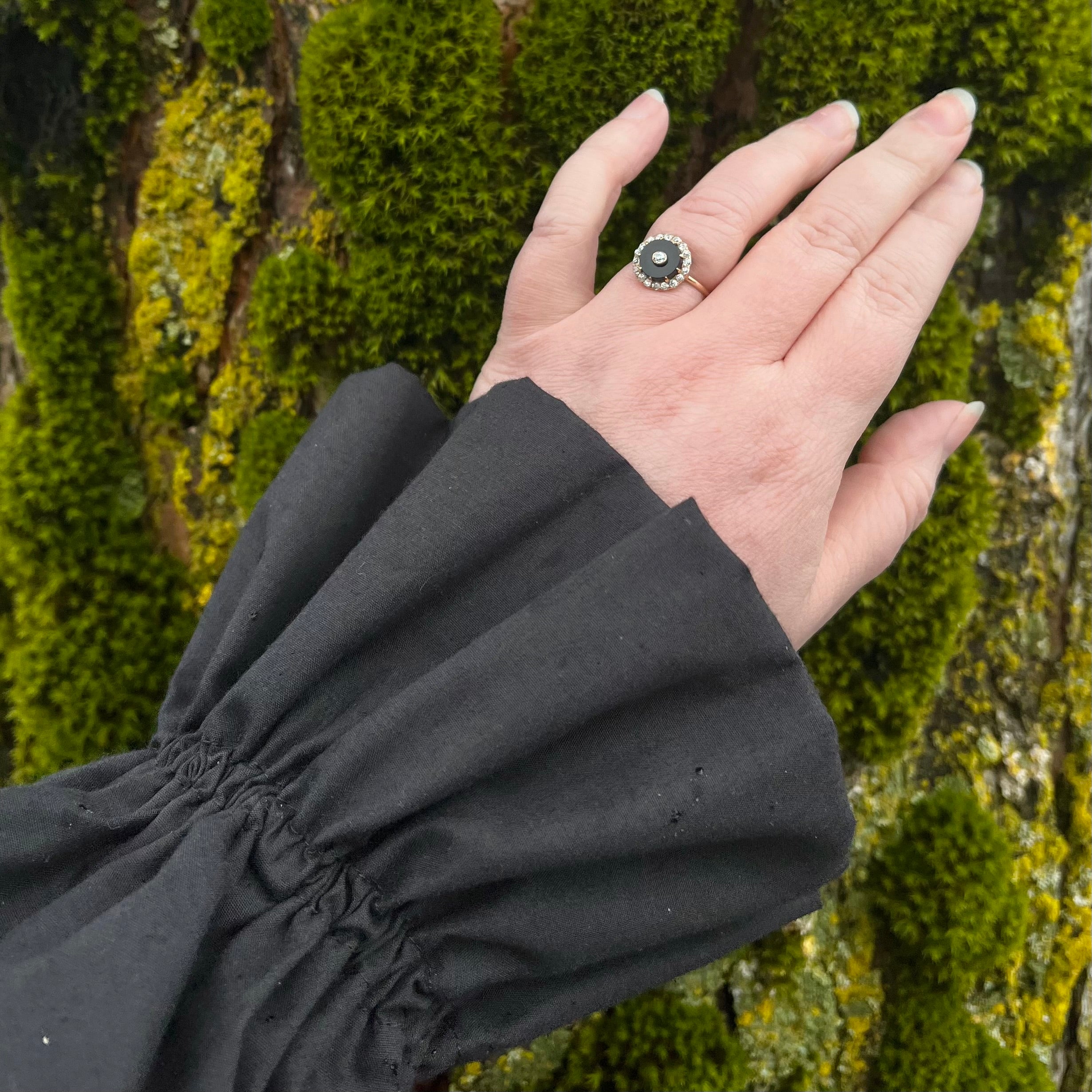 Antique Art Deco 14k Gold Onyx and Diamond Bullseye Ring