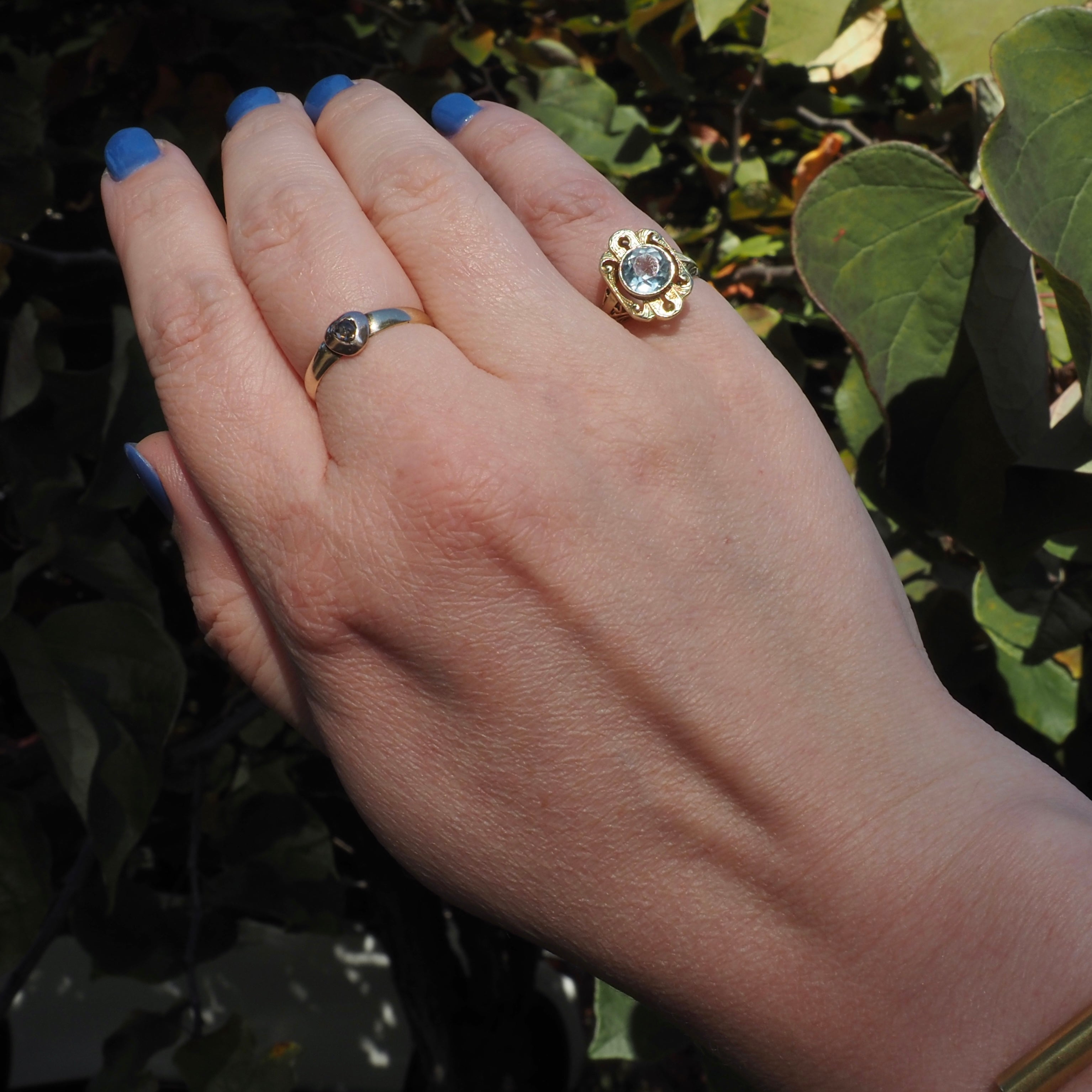 Antique Art Deco Aquamarine Ornate 14k Gold Ring