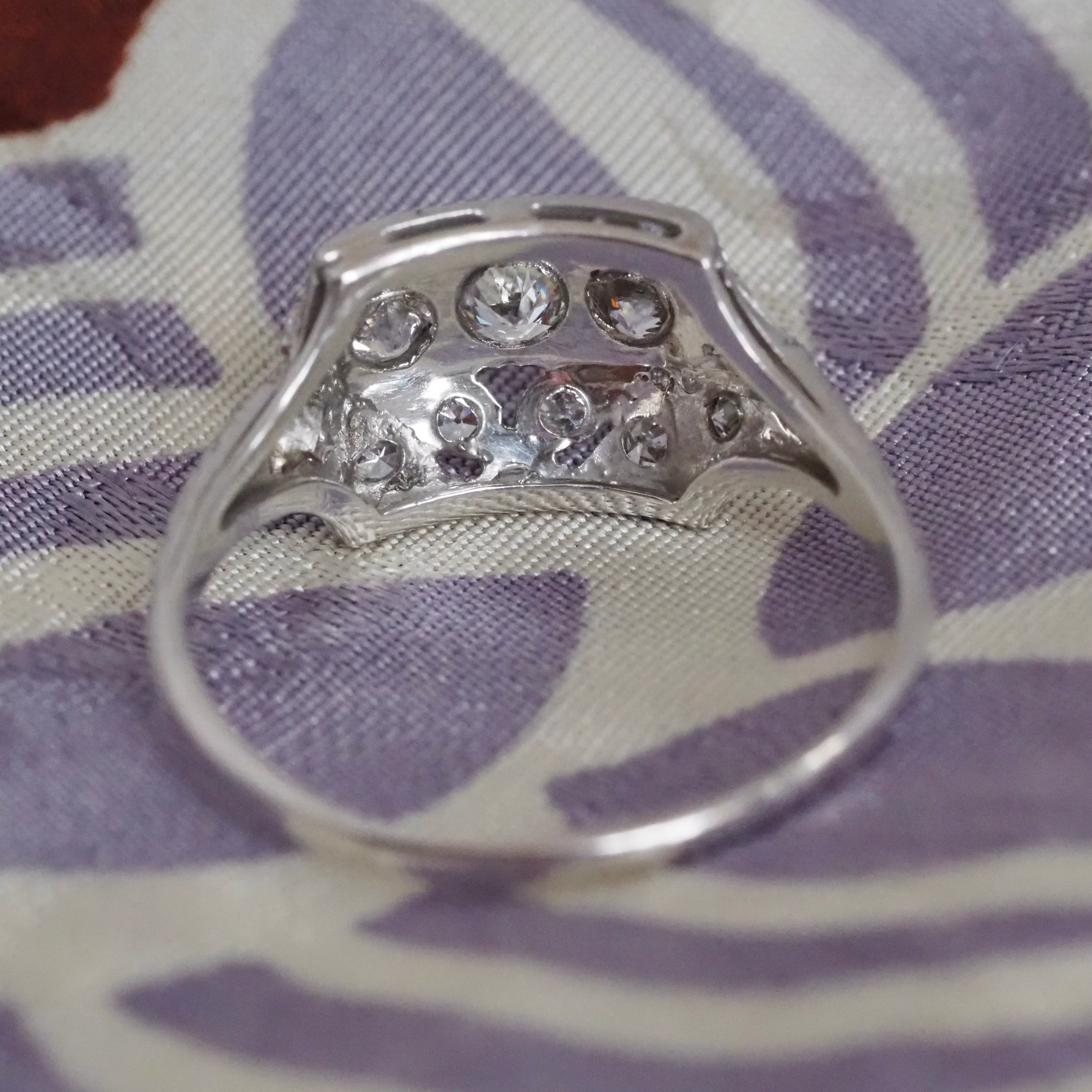 Antique Art Deco 18k White Gold Old Mine Cut Trilogy Ring