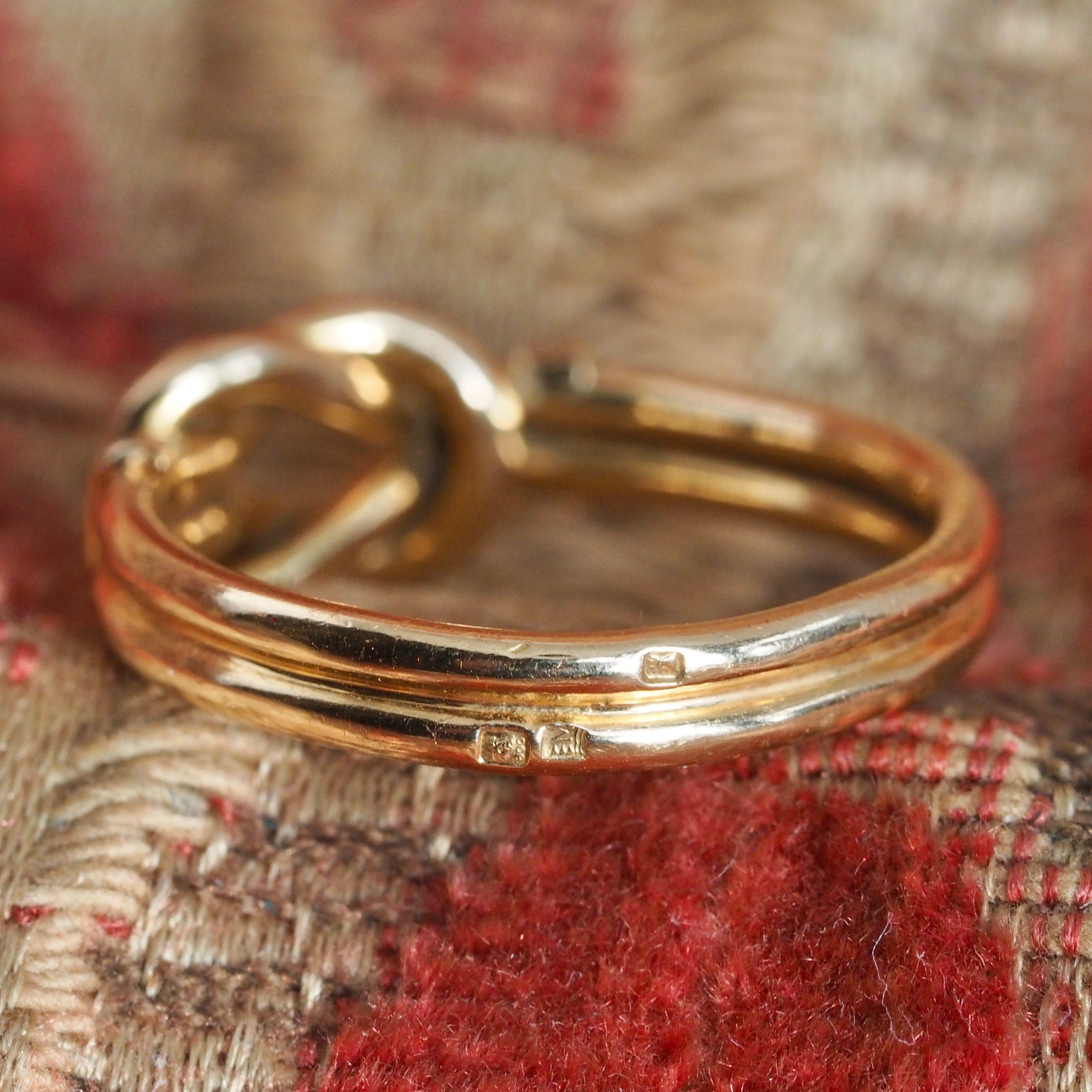 Vintage Portuguese 19k Gold Diamond Double Banded Knot Ring